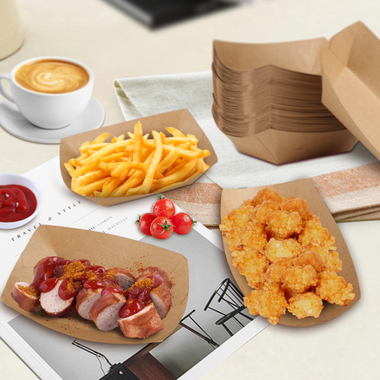 60 ciotole per patatine fritte in cartone 16,7 x 11,5 x 4 cm