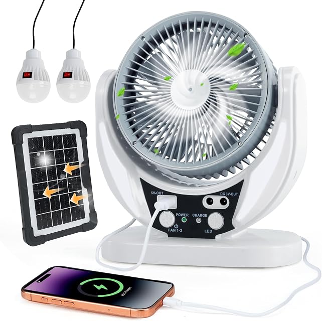 KTMOUW Ventilador Camping 8 Pulgadas Portatil Ventilador Portatil con Panel Sola
