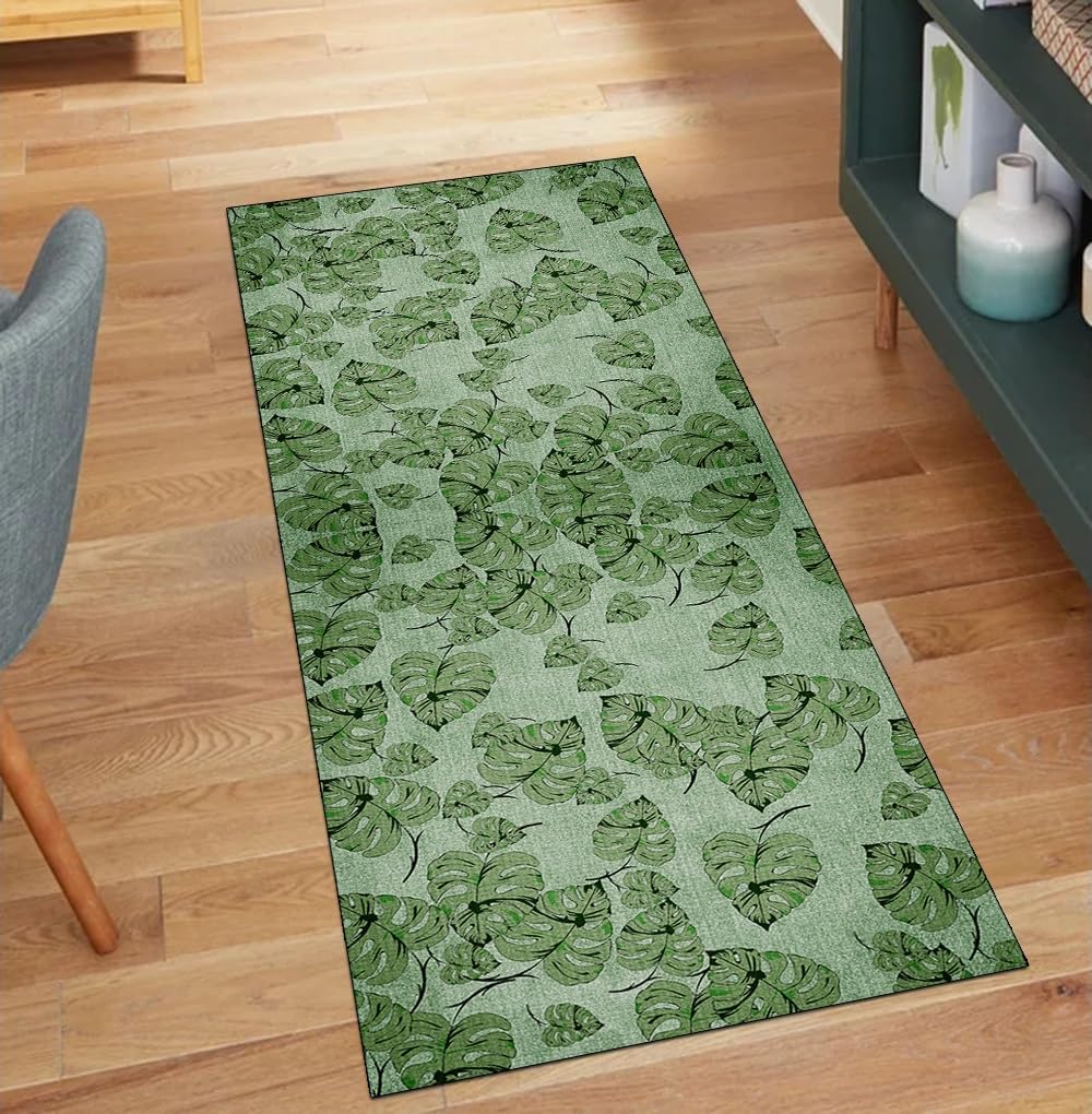 Alfombra de pasillo verde oscuro vintage 90x120 cm con reverso de seguridad lavable 1