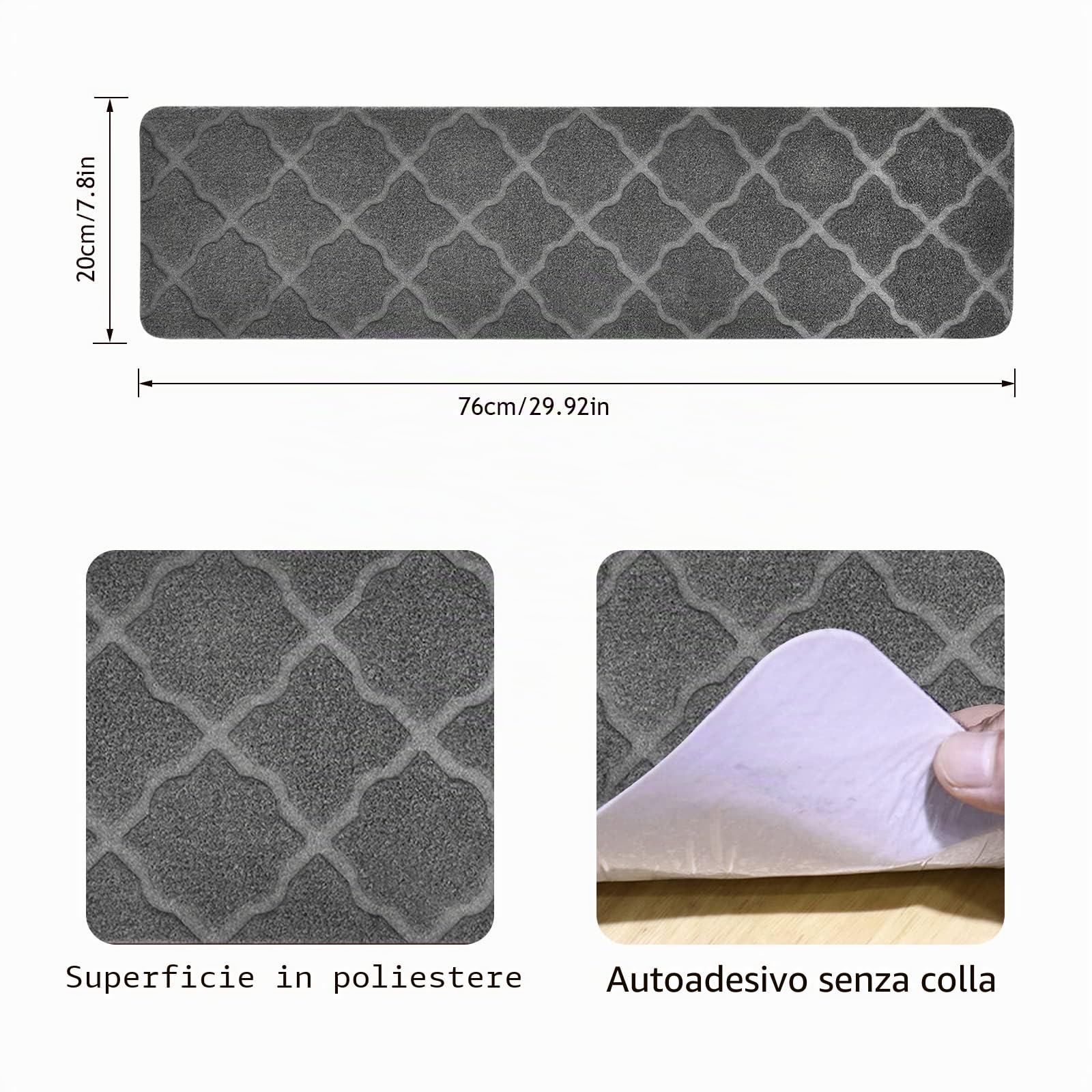 Weigudoc Tappetini per Scale Antiscivolo 76x20cm, Tappetini di Sicurezza Autoadesivo, 15 pezzi Pavimento Staircase tappeti per Bambini Anziani e Animali Domestici, grigio (Stile 1)