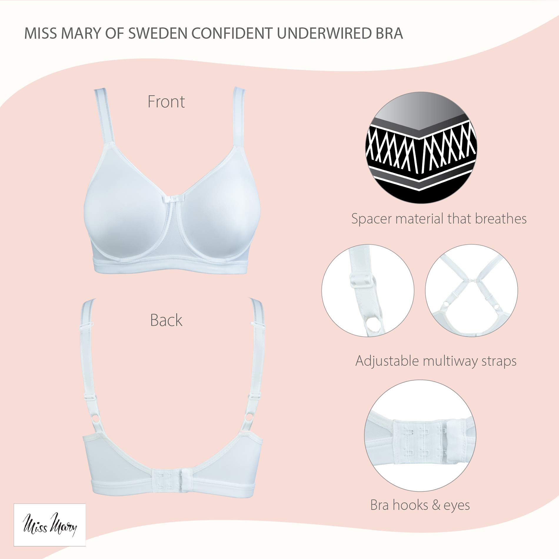 Miss Mary of Sweden Sujetador Camiseta para Mujer - Sin Costuras, con Aros, sin Relleno, cómodo y con sujeción, Ajuste Confianza
