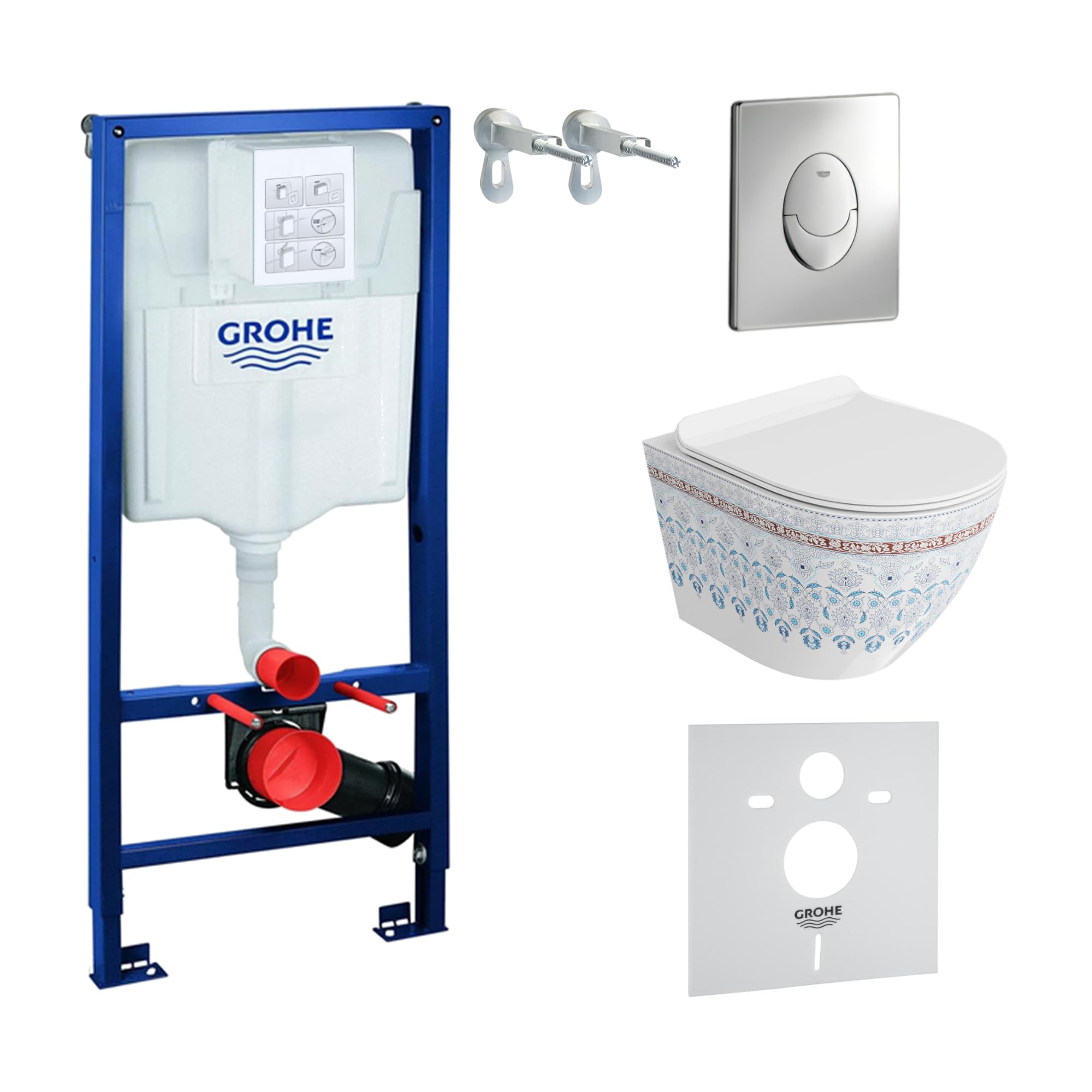 LAVITA Vorwandelement Solido Start + Wand Hänge WC Sofi Slim Folklor Spülrandlos + WC Sitz mit Absenkautomatik Verchromter Knopf Komplettset Unterputz Spülkasten Toilette Komplett Sett WC
