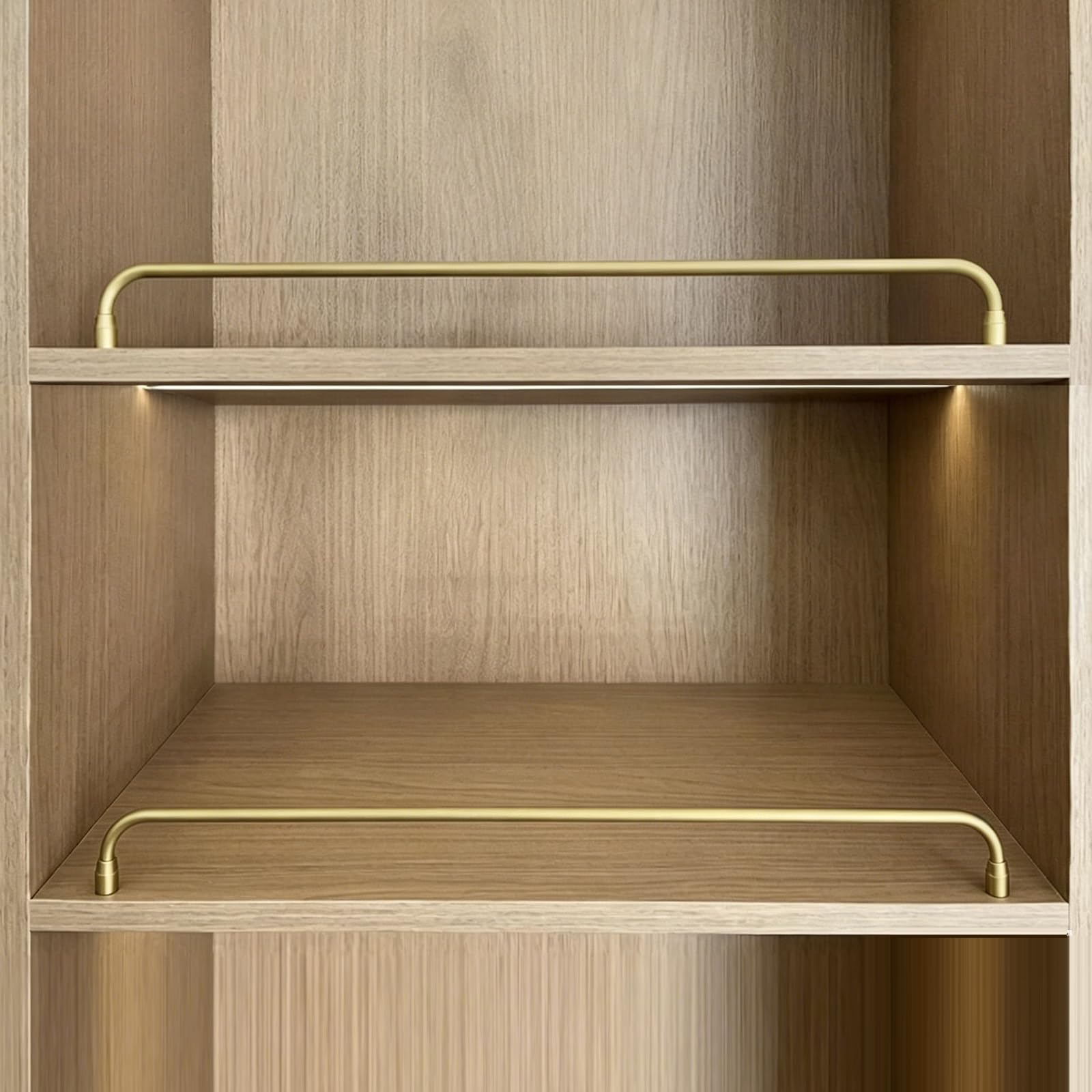 Anti-Fall Bookshelf Shelf Guard Rail 2 Pack, Home Bathroom Kitchen Pantry Warehouse Cabinet Fence Edge Guardrail Item Retaining Bar，2 Inch Tall(Gold,Long 30in/76cm)