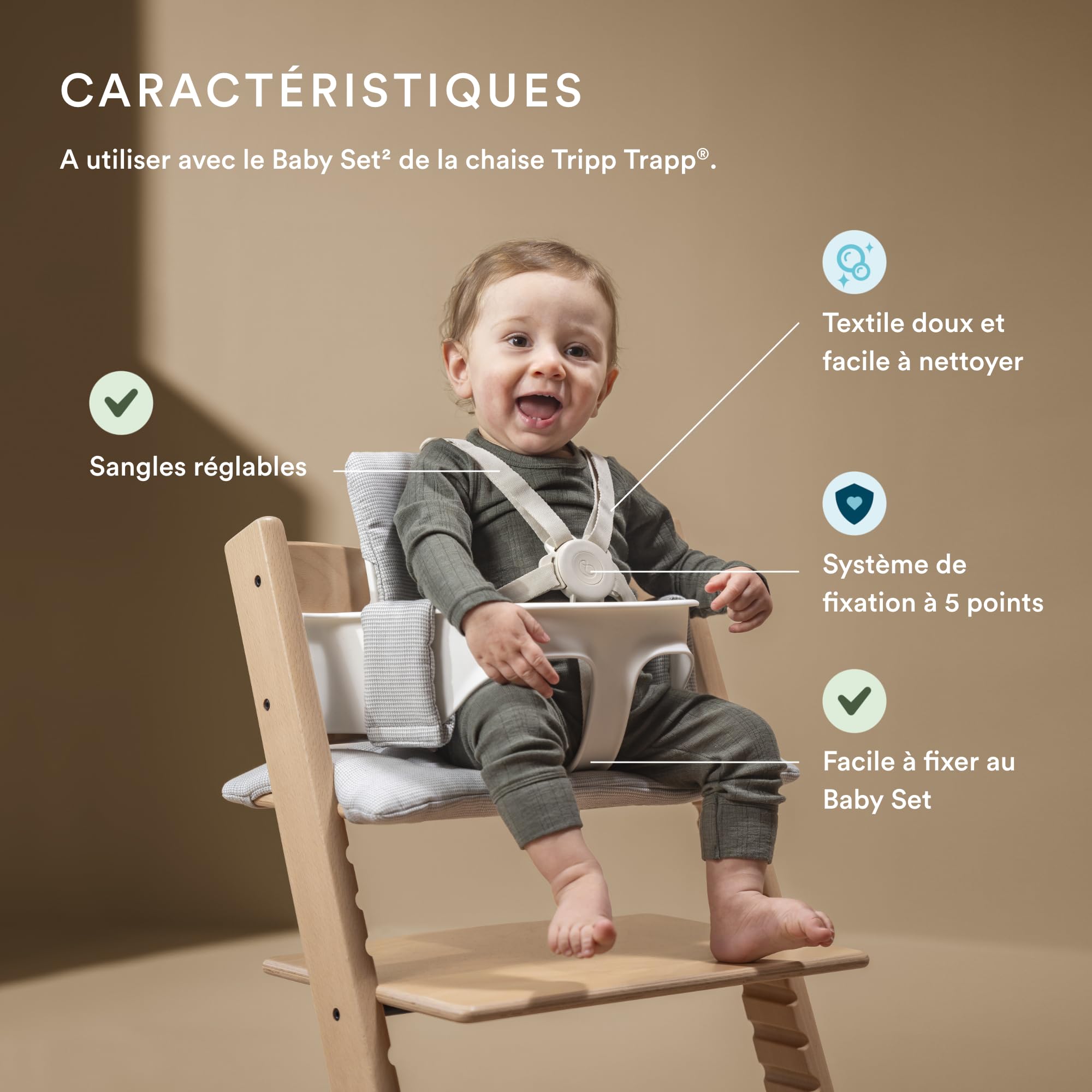 Stokke Harnais 2 Compatible Tripp Trapp Baby Set 2 6-36 mois Facile à installer