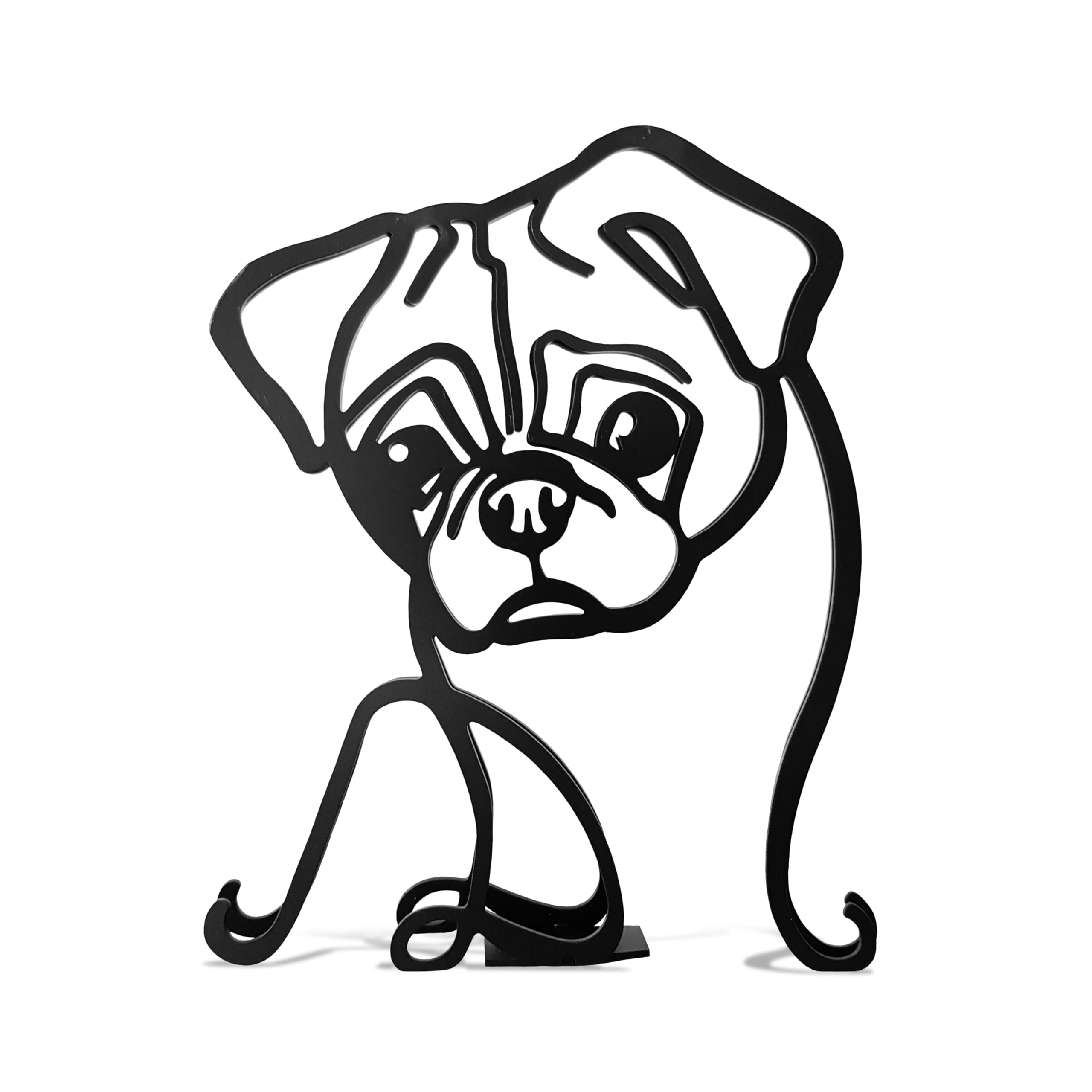Estatua minimalista de metal negro con diseño de perro carlino, regalo de escritorio, decoración para el hogar y la oficina