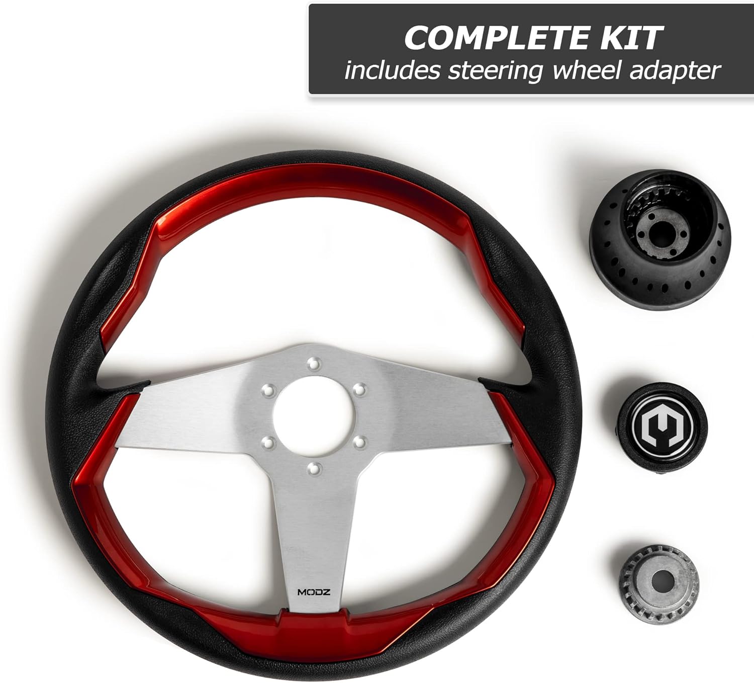 MODZ Zilker Golf Cart Steering Wheel with Adapter - Fits Club Car Precedent [2004-Up] - Red and Black