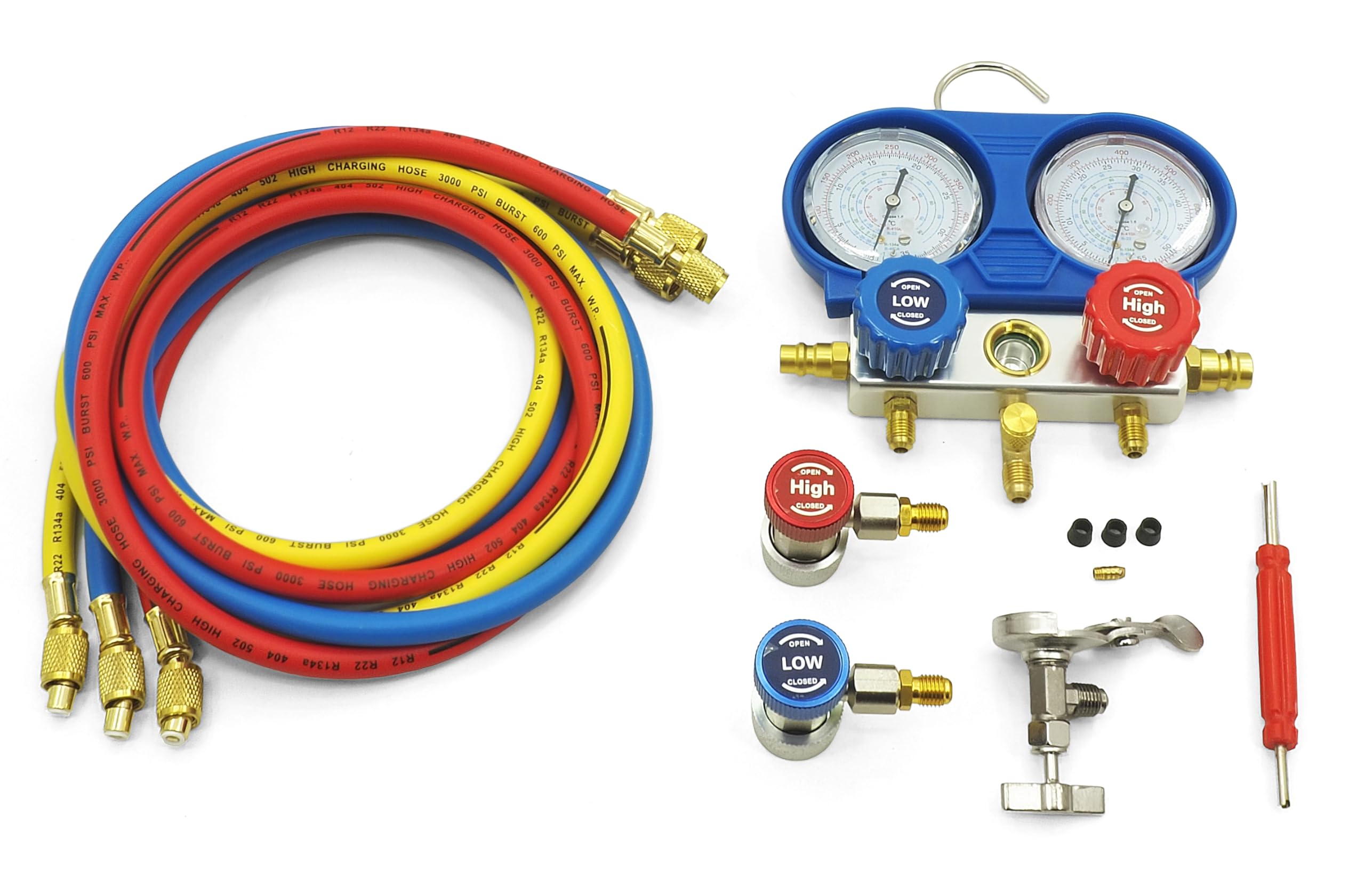 Manometros Aire Acondicionado + Botella Nitrogeno 8L/10L - Manómetro de Diagnóstico R134A R410A R22 - Kit Completo Prueba Fugas Climatización - Manometro con Reductor 40bar Professional