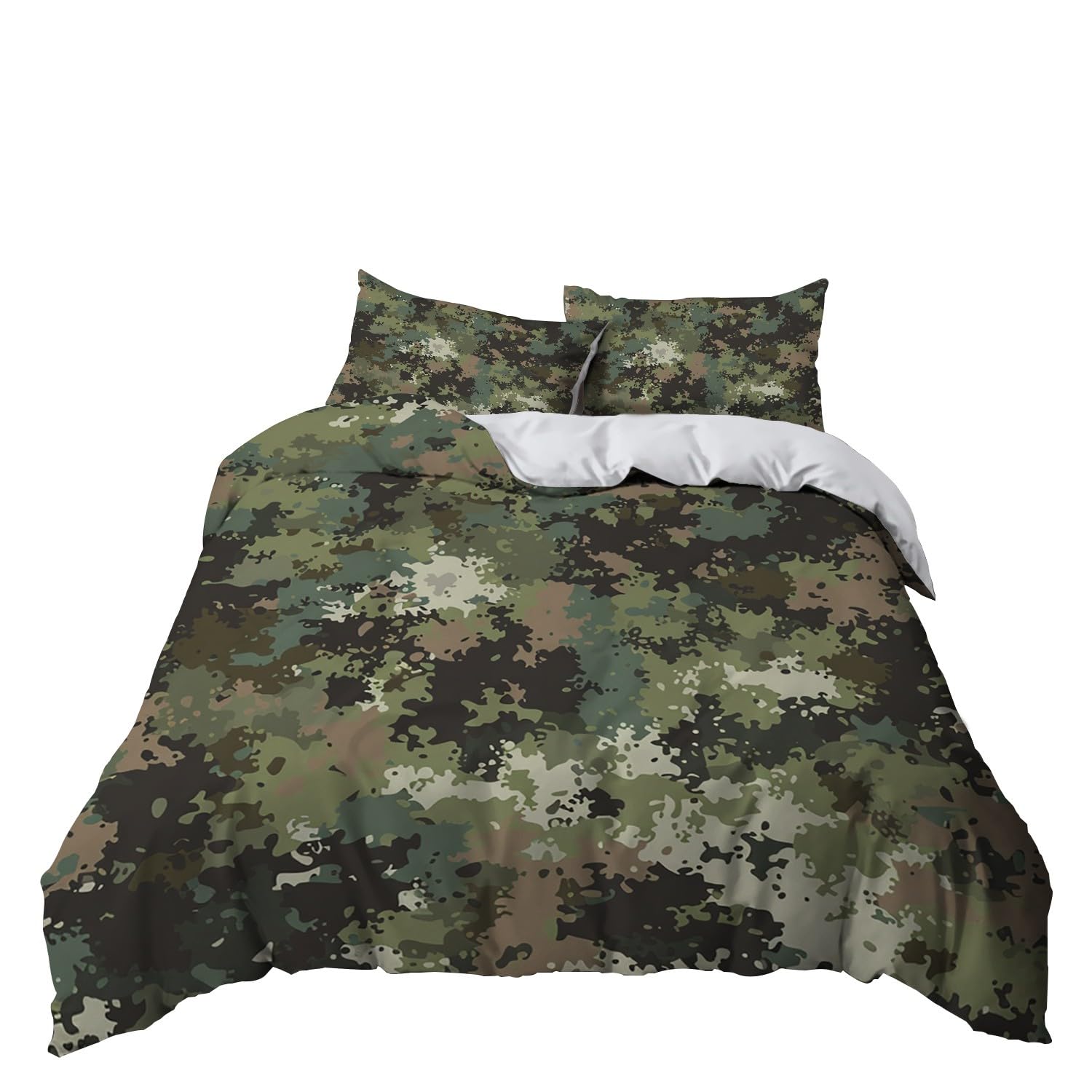 Biancheria da letto verde, 155 x 220 cm, per bambini, ragazzi e adolescenti, per letto singolo, stampa mimetica 01, copripiumino con chiusura lampo e federa 80 x 80 cm