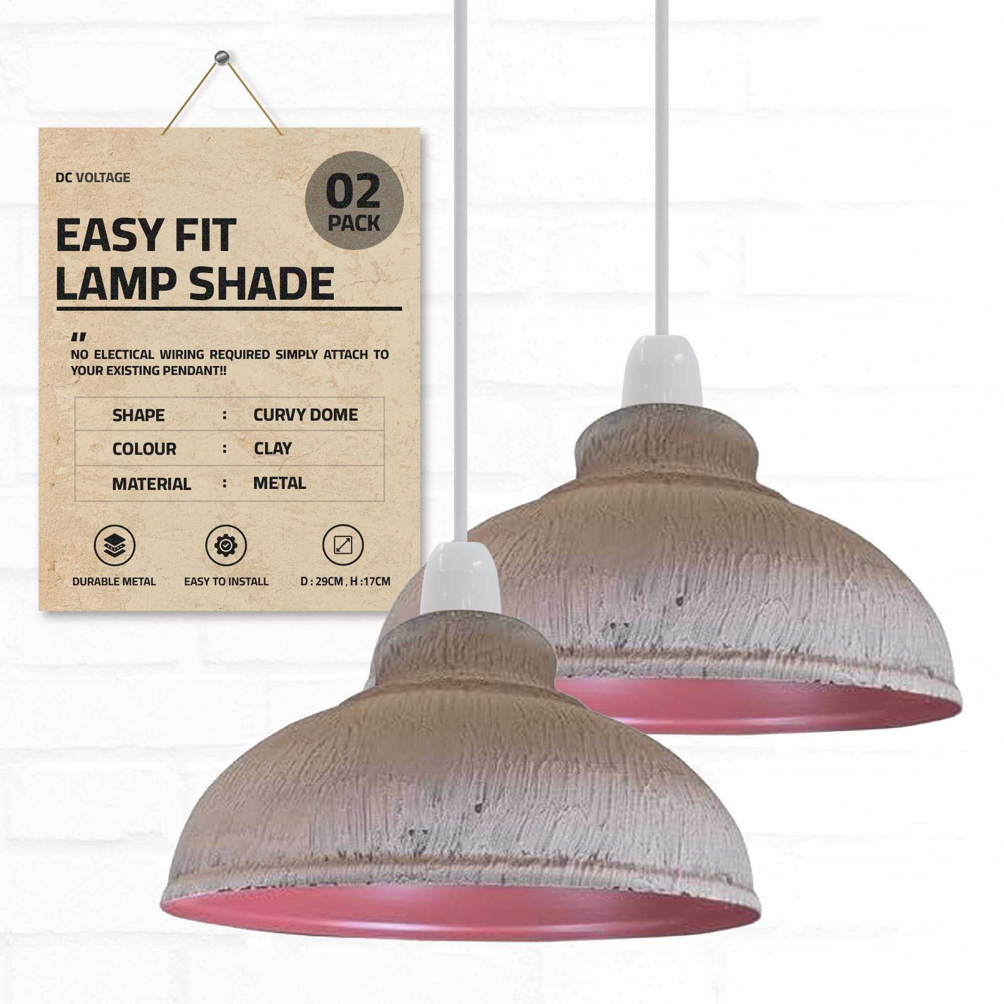 DC VOLTAGE 2 Packs Vintage Industrial Style Black Hanging Ceiling Pendant Light Fitting | E27 Base Metal LampShades for Kitchen Island, Living Room, Bedroom, Restaurant, Farmhouse (Clay) โ image 1
