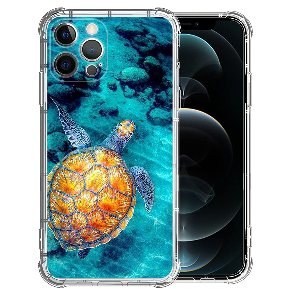 iPhone 11 Pro Max Case for Girl,Clear with Golden Painting Sea Turtle Pattern Design Plastic Shockproof TPU Bumper Protective Case Compatible with Apple iPhone 11 Pro Max