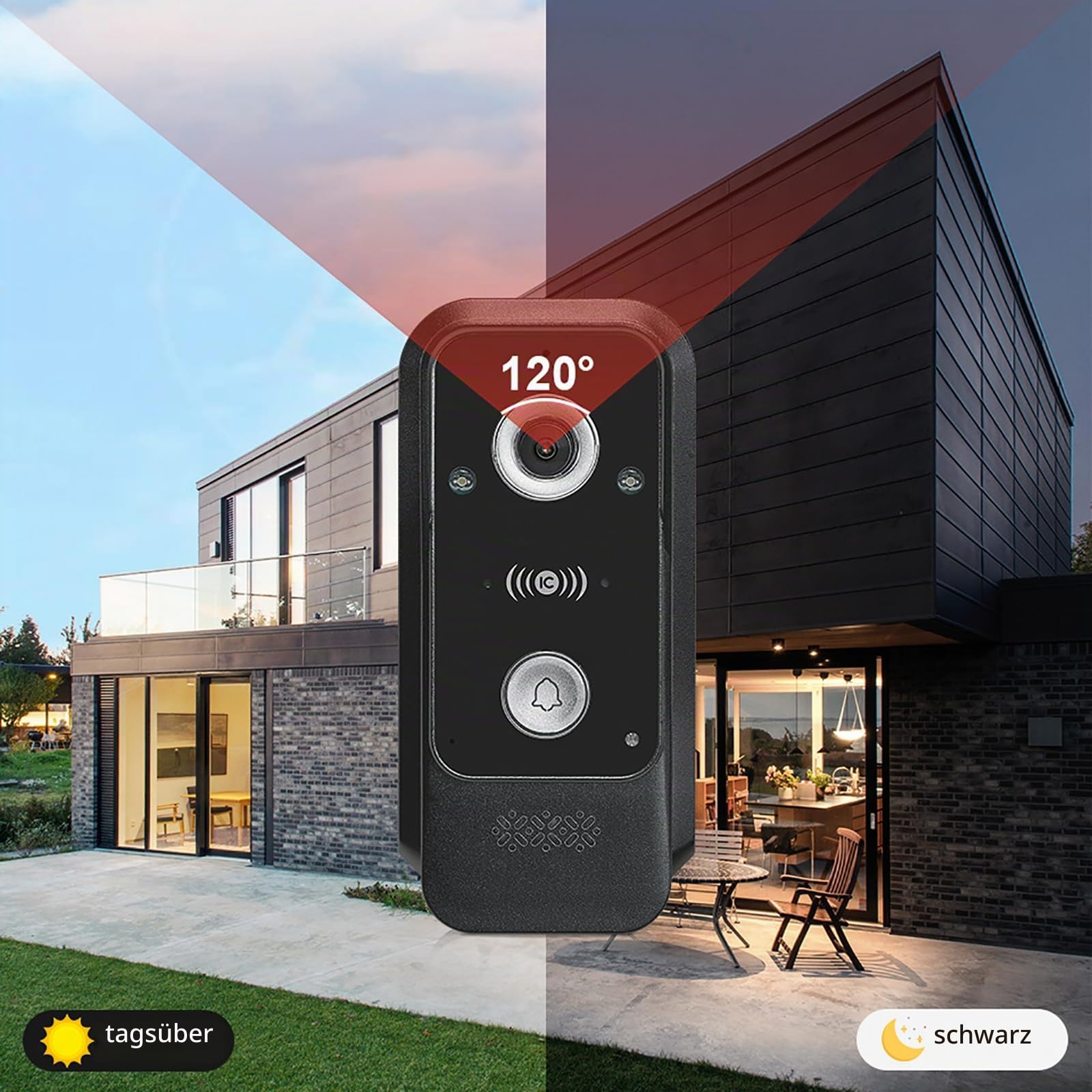 1080P Wireless Video Door Intercom, Video Door Intercom, IP Video Door Intercom, Verdrahtete Video-Türklingel Wohnung Gegensprechanlage(1 Glockenspiel+1 Bildschirm+2 Kamera)