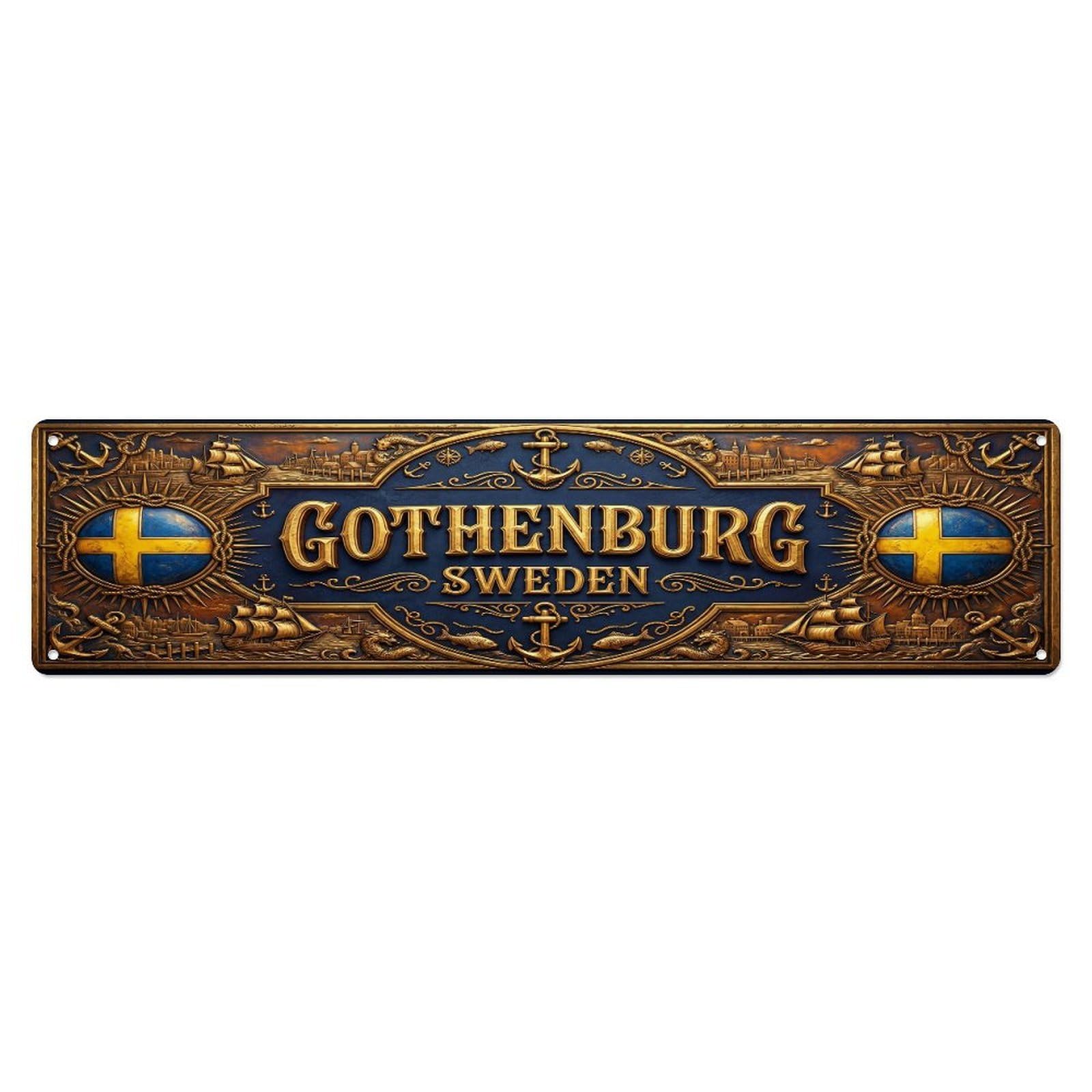 Vintage Gothenburg Sweden Flag Pattern Metal Tin Sign