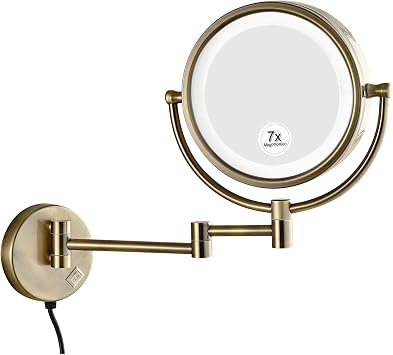 Wall Mounted Makeup Mirror, Double Sided Magnifying Makeup Mirror for Bathroom, Flexible Gooseneck, and Locking SuctionBronze,7X