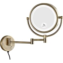 Wall Mounted Makeup Mirror, Double Sided Magnifying Makeup Mirror for Bathroom, Flexible Gooseneck, and Locking SuctionBronze,7X