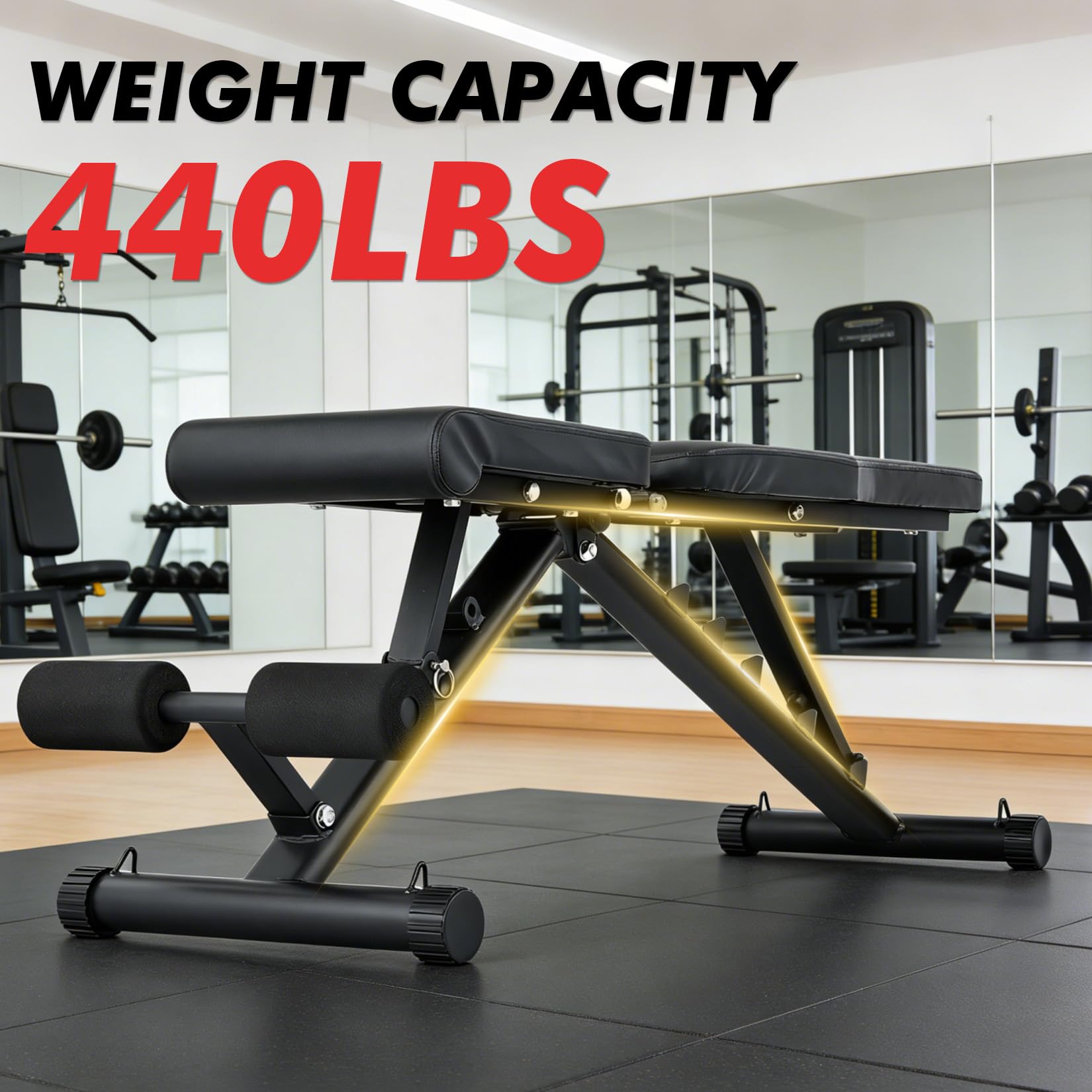 Garvee Banco de musculación ajustable plegable de 8 posiciones – Soporte para piernas y atril bíceps – Alimentación 200 kg – Entrenamiento completo en casa – Ahorro de espacio – Color negro