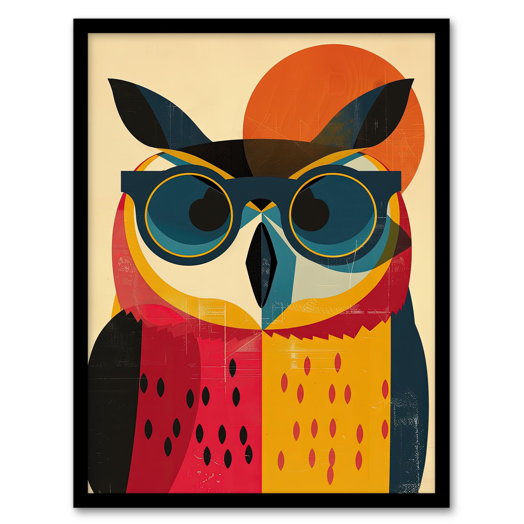 Artery8 Owl Bird Shades Sunglasses Fun Colourful Painting For Living Room Artwork Framed Wall Art Print A4
