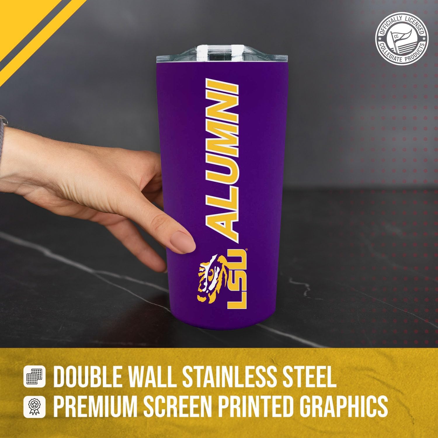 Campus Colors Collegiate Stainless Steel Travel Tumbler for Alumni - 18 oz - Double Walled Insulated Drinkware (LSU Tigers - Purple)