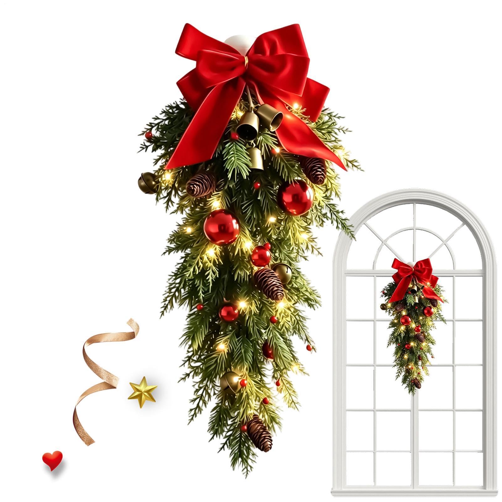 Corona di Natale 68 cm aghi di pino, capovolto e bacche