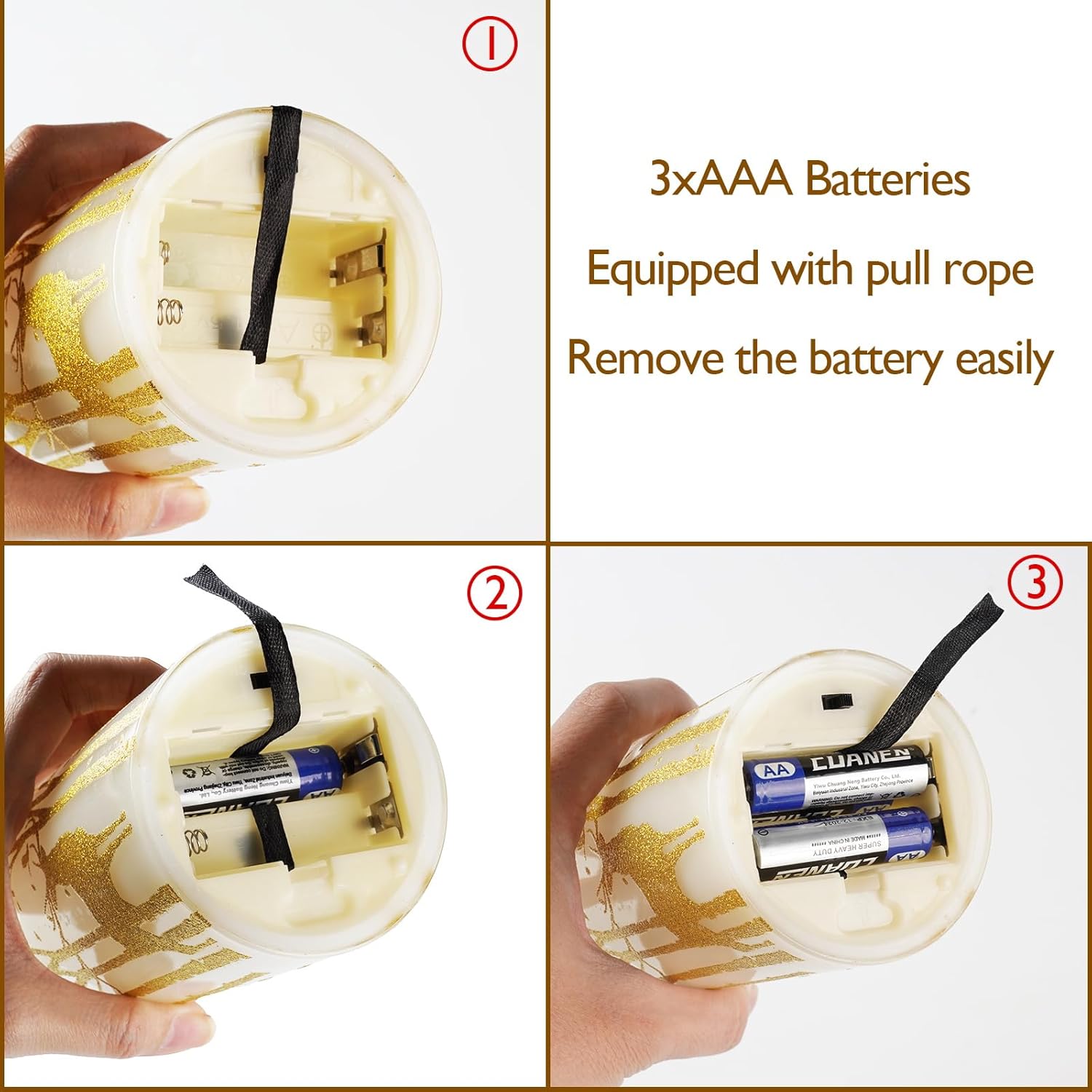 Homemory Christmas Flickering Flameless Candles with Remote Timer, Gold Deer Battery Operated Candles, Glass Real Wax LED Pillar Candles for Home Holiday Decor, Set of 3