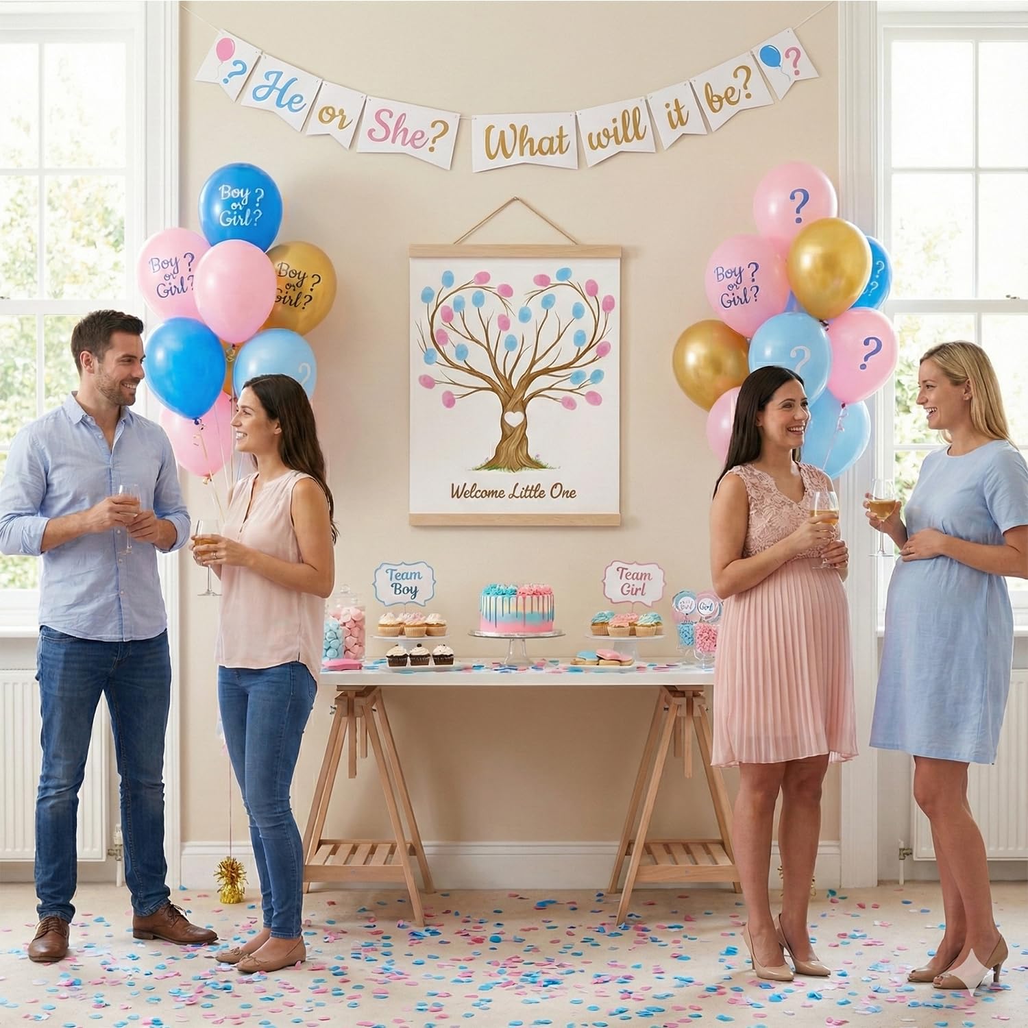 Fingerprint Tree Canvas Guestbook for Gender Reveal, 12x15 in Party Sign-in Keepsake Wall Art, Pink & Blue Ink Pads Included, Plush Storage Bag, Baby Shower Guest Book Alternative