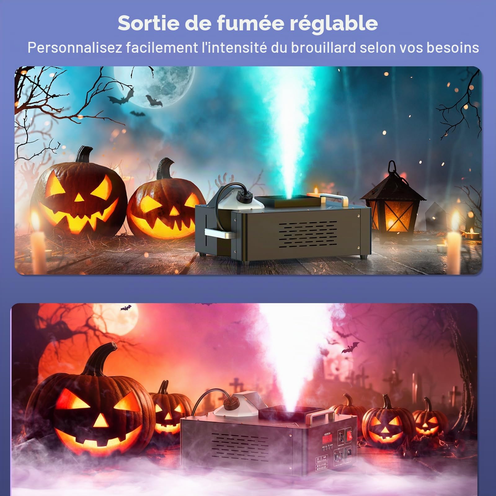 Machine à fumée de 1500 W avec 24 LED RVB, d-mx512 et télécommande pour scène de mariage, fête d'Halloween Noël