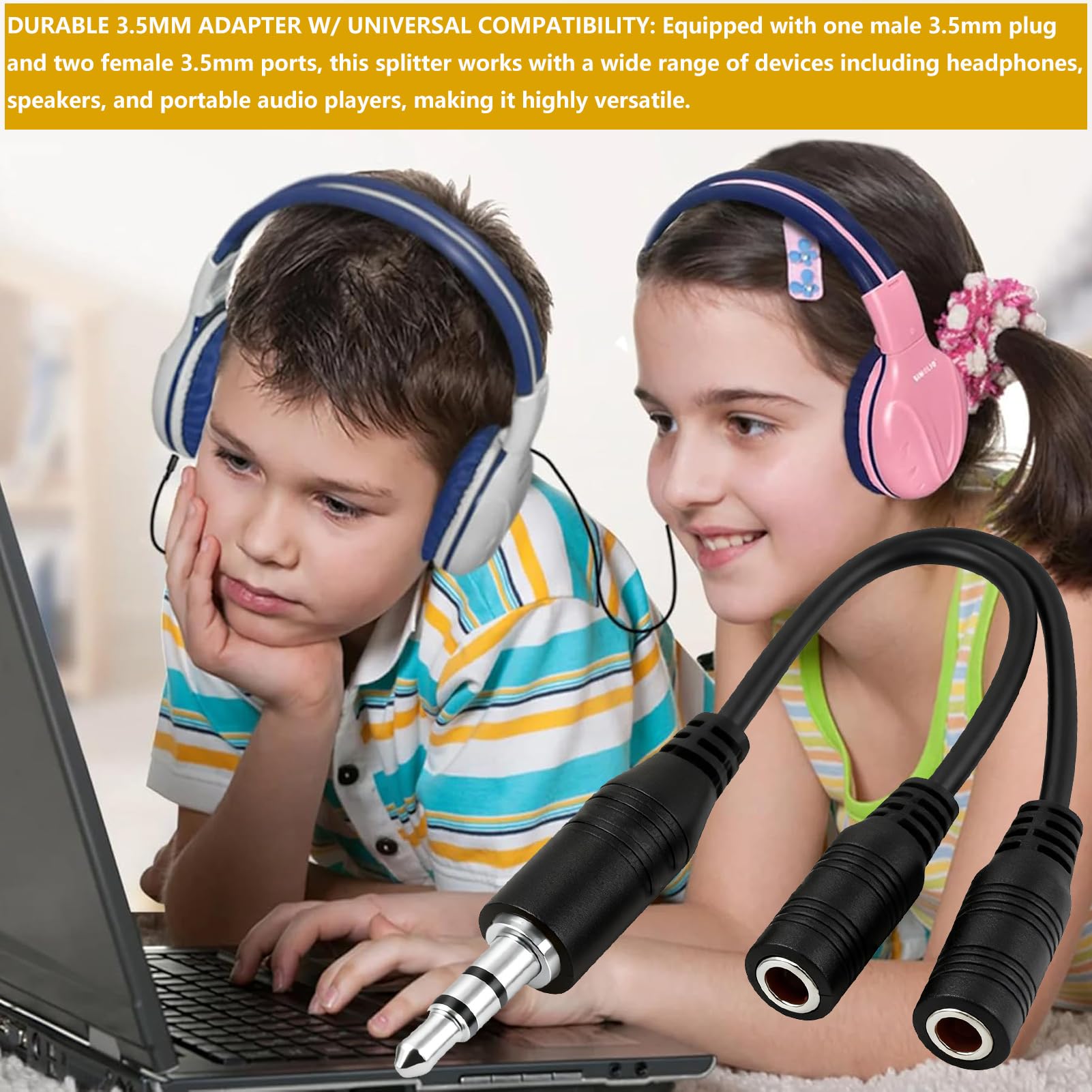 2er-Pack 3,5 mm Audio-Kopfhörer-Splitter – Dual-Hör- und Lautsprecherbuchse Y-Adapter zum Teilen von Musik oder Videos – kompatibel mit iPhone, iPad, Laptops, Tablets und anderen Geräten mit