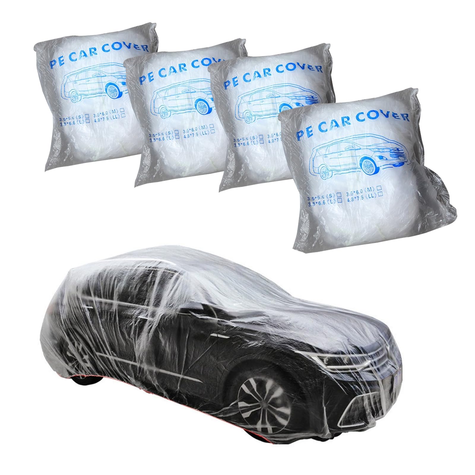 Hugwits 4 PCS Disposable Transparent Car Cover 11 5ft x 19 7ft Plastic Rainproof Waterproof Car Cover with