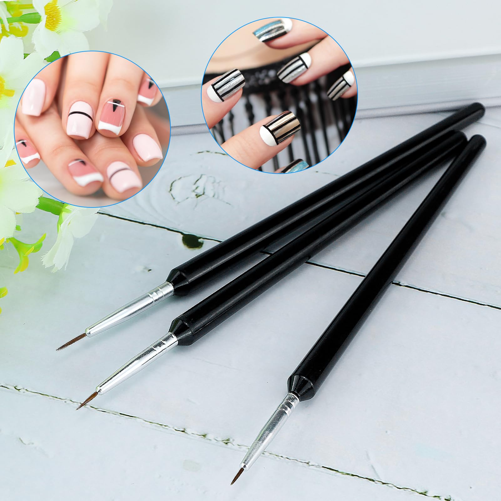 Set di 3 pennelli sottili per nail art, pennelli sottili per nail art in miniatura, pennelli per nail art fai da te, per brevi tratti, dettagli, sfumature, linee allungate