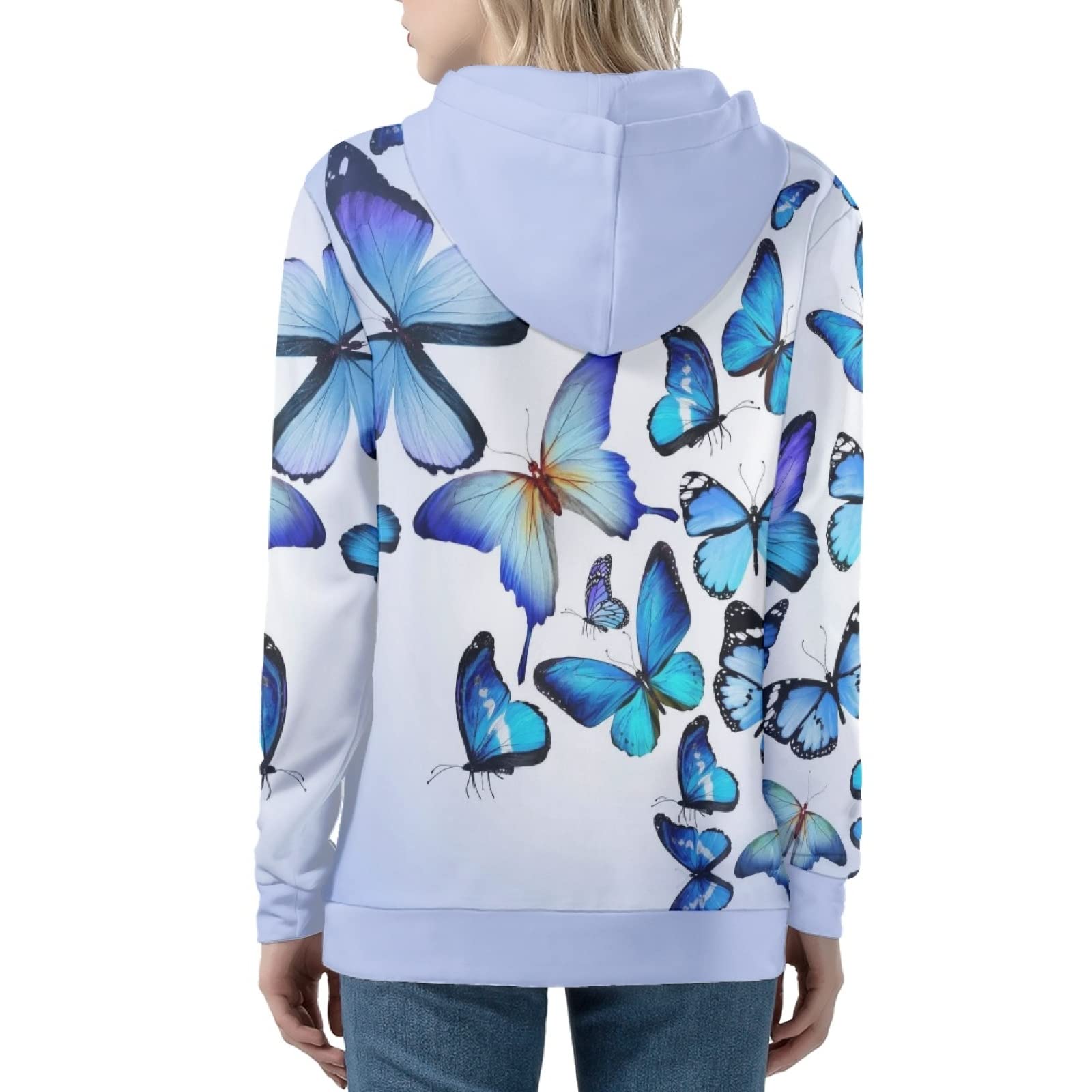 Felpa da donna con cappuccio autunnale con cerniera, a farfalla, modello etnico da donna a maniche lunghe con cappuccio e pullover casual, Farfalla, XL