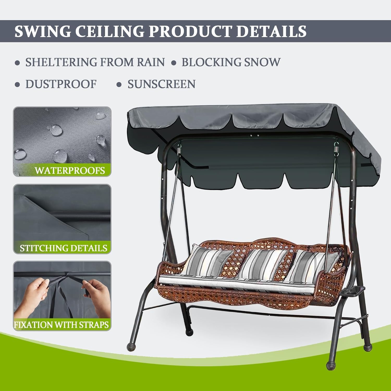 Housse de rechange pour balancelle d'été - Pour hamac 2 et 3 places - Imperméable - Protection UV - Parfaite pour terrasse et jardin - 190 x 132 x 15 cm