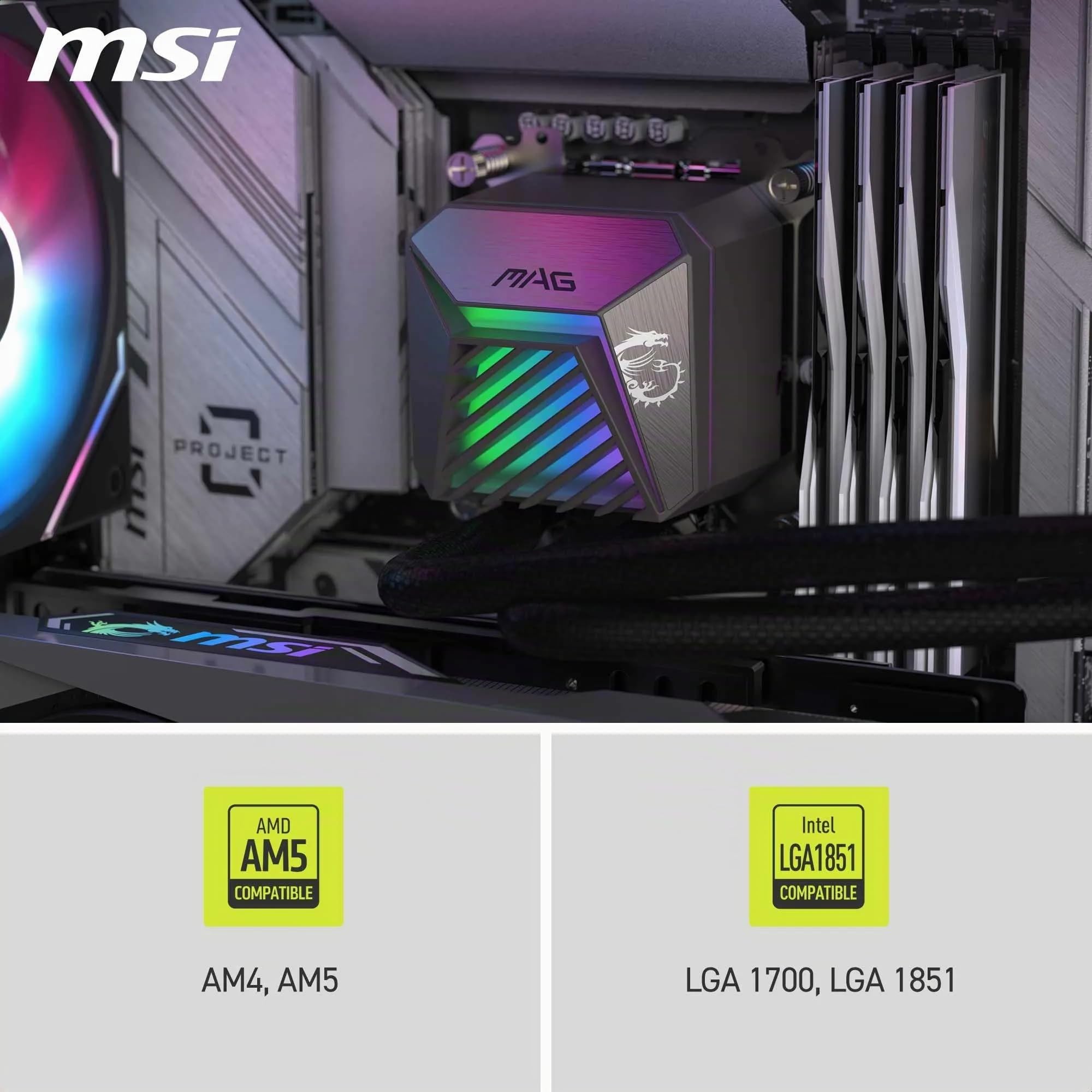MSI MAG CORELIQUID A15 240 AIO CPU Liquid Cooler - Base de cobre con cobertura completa, diseño de canal de agua mejorado, ARGB GEN2, ventilador CycloBlade 9, radiador de flujo dividido, ventilador