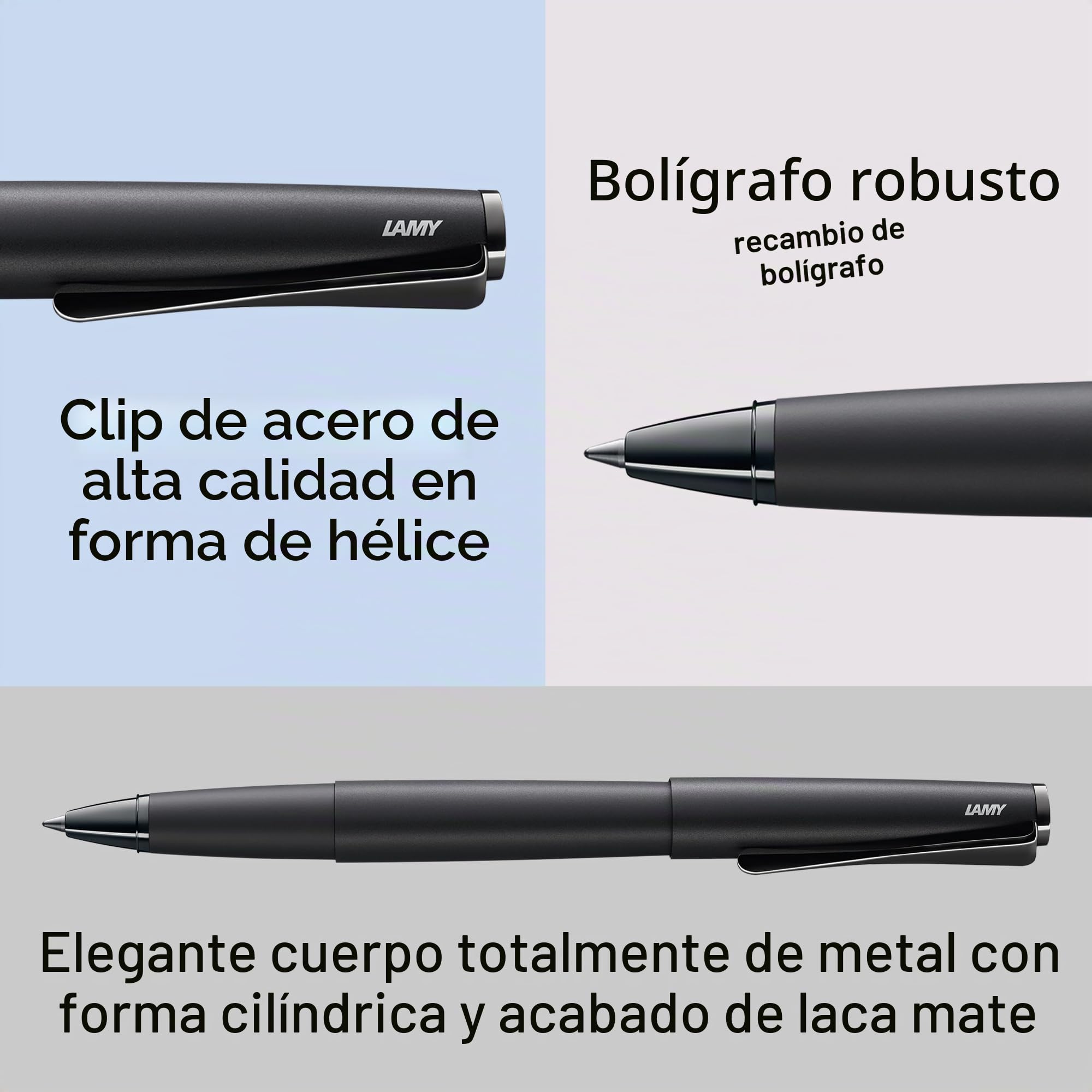 Lamy studio Lx all black roller - cuerpo metálico elegante - con clip helicoidal y ancho de trazo M - con recambio M 63 en negro