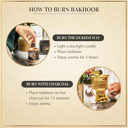 Miniatura 5 de Dukhni Maamoul Bakhoor - Caja variada con quemador y Misk Rijali Attar incienso árabe surtido y aceite de perfume de almizcle blanco suave y sedoso,