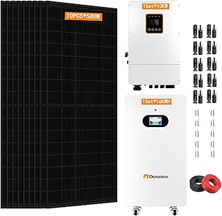 Dawnice 10KW Hybrid Solar Power System Complete Kit Home Kit with 5.8KW Solar Panels+48V Hybrid Inverter+ 51.2V LiFePo4 Solar Battery (10P* 580W PV+1 * 10KW Inverter+1 * 16KWH Battery)