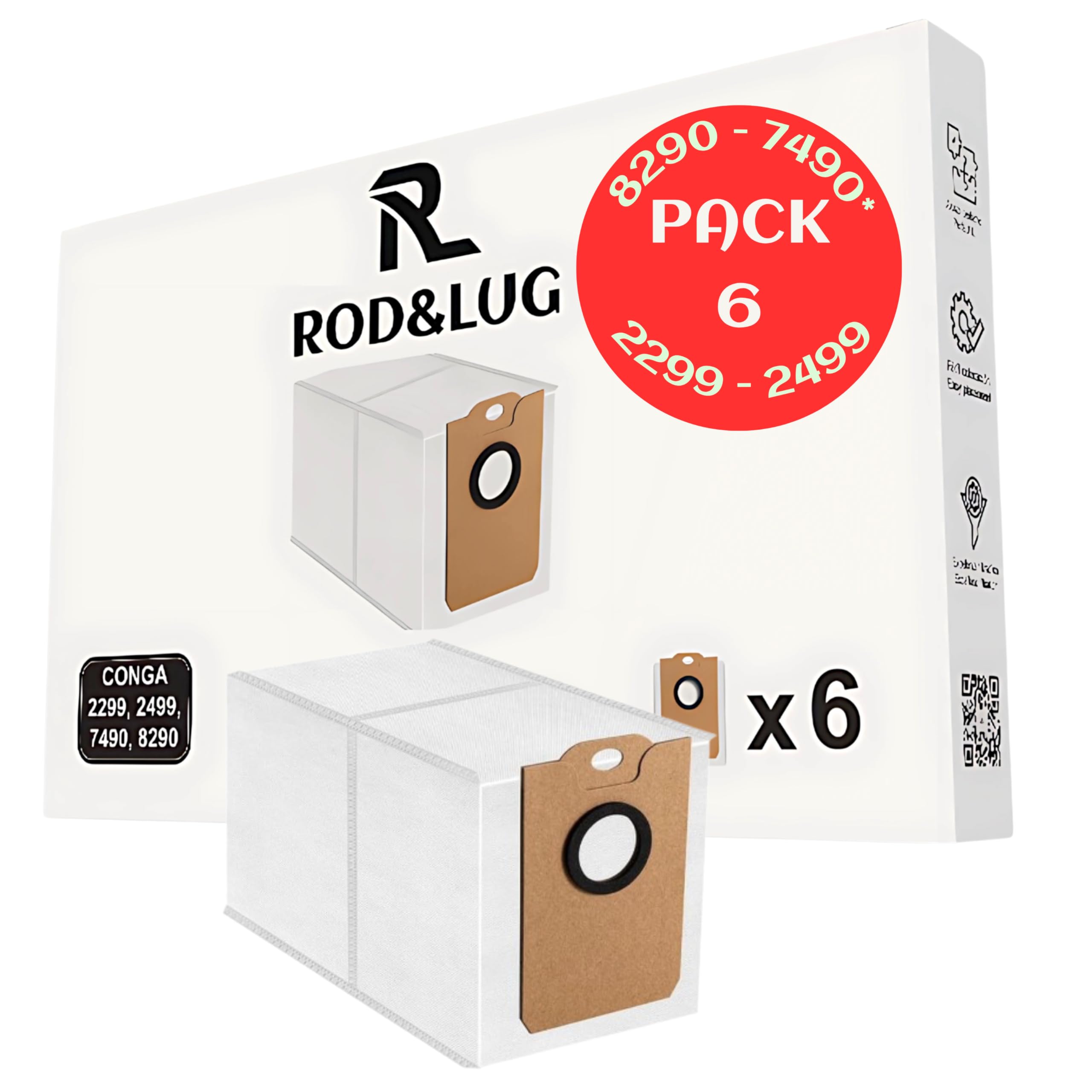 6 Bolsas de Recambio Conga 8290-7490-2499-2299 compatibles con Robot Aspirador Conga