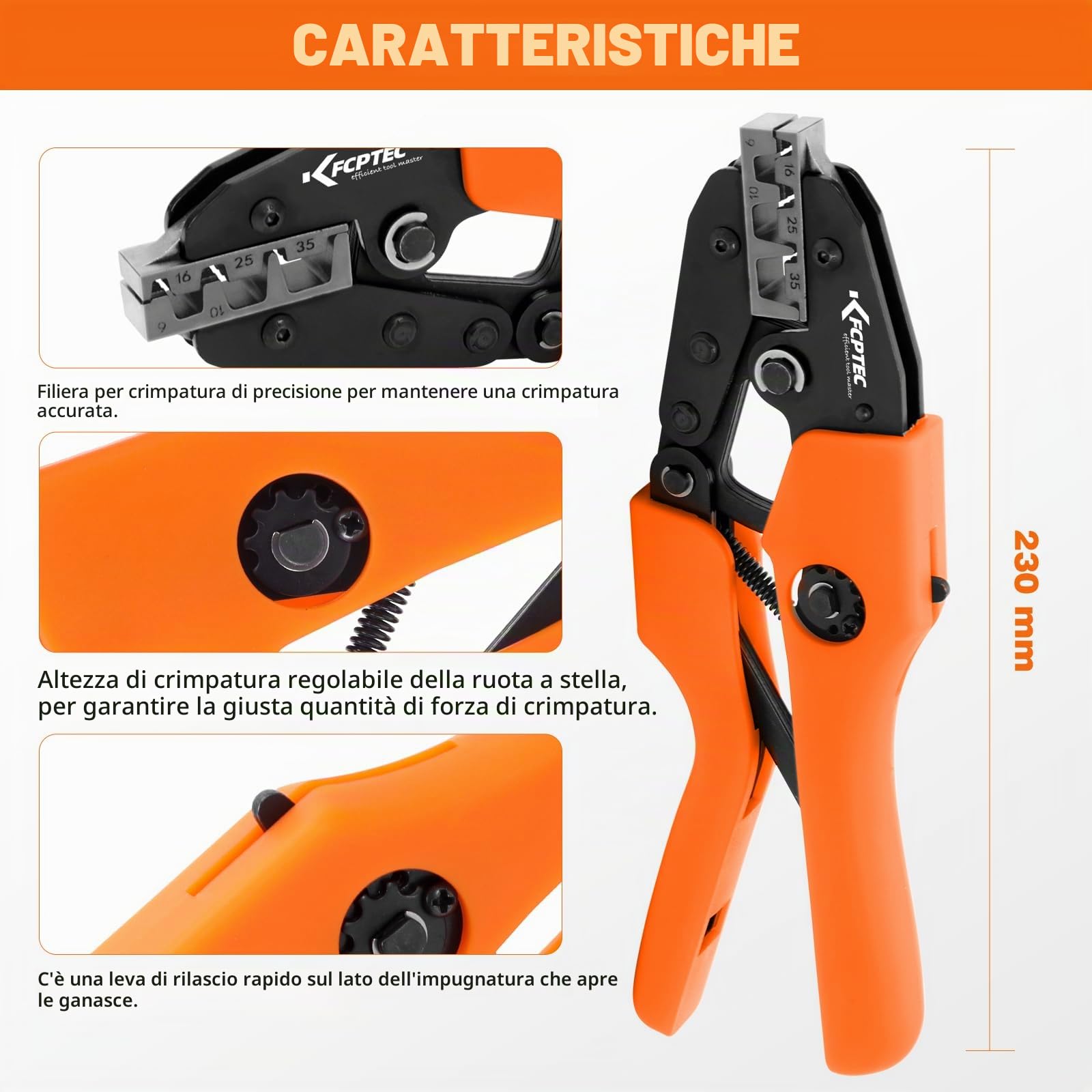 KF CPTEC Pinza crimpatrice per terminali a ghiera AWG 2-10/6-35mm², pinza per terminali a ghiera - utensile per crimpatura di terminali a ghiera, pinza per crimpatura di terminali a ghiera