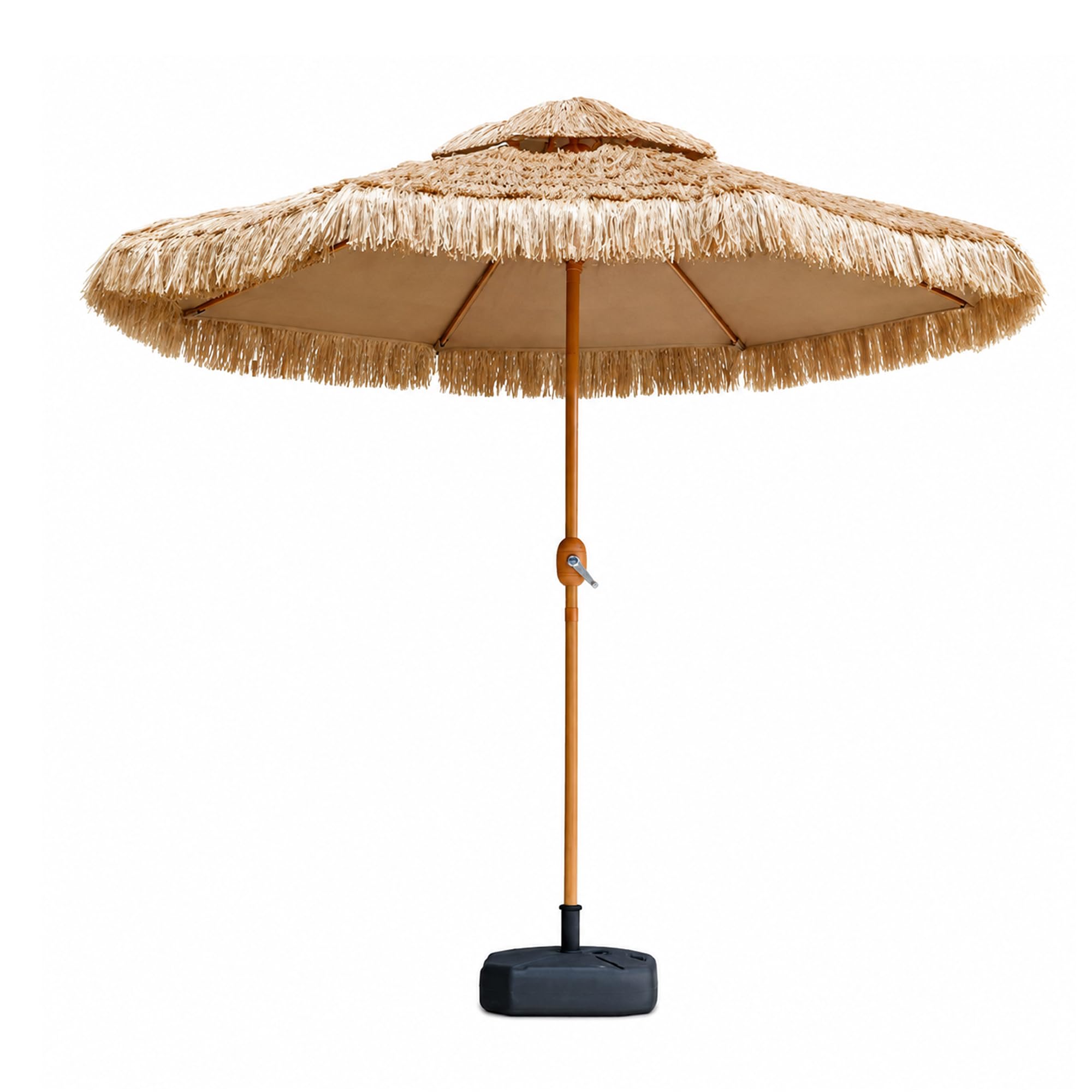 Parasol à Franges avec Pied, Grand Parasol de Plage Style Chaume