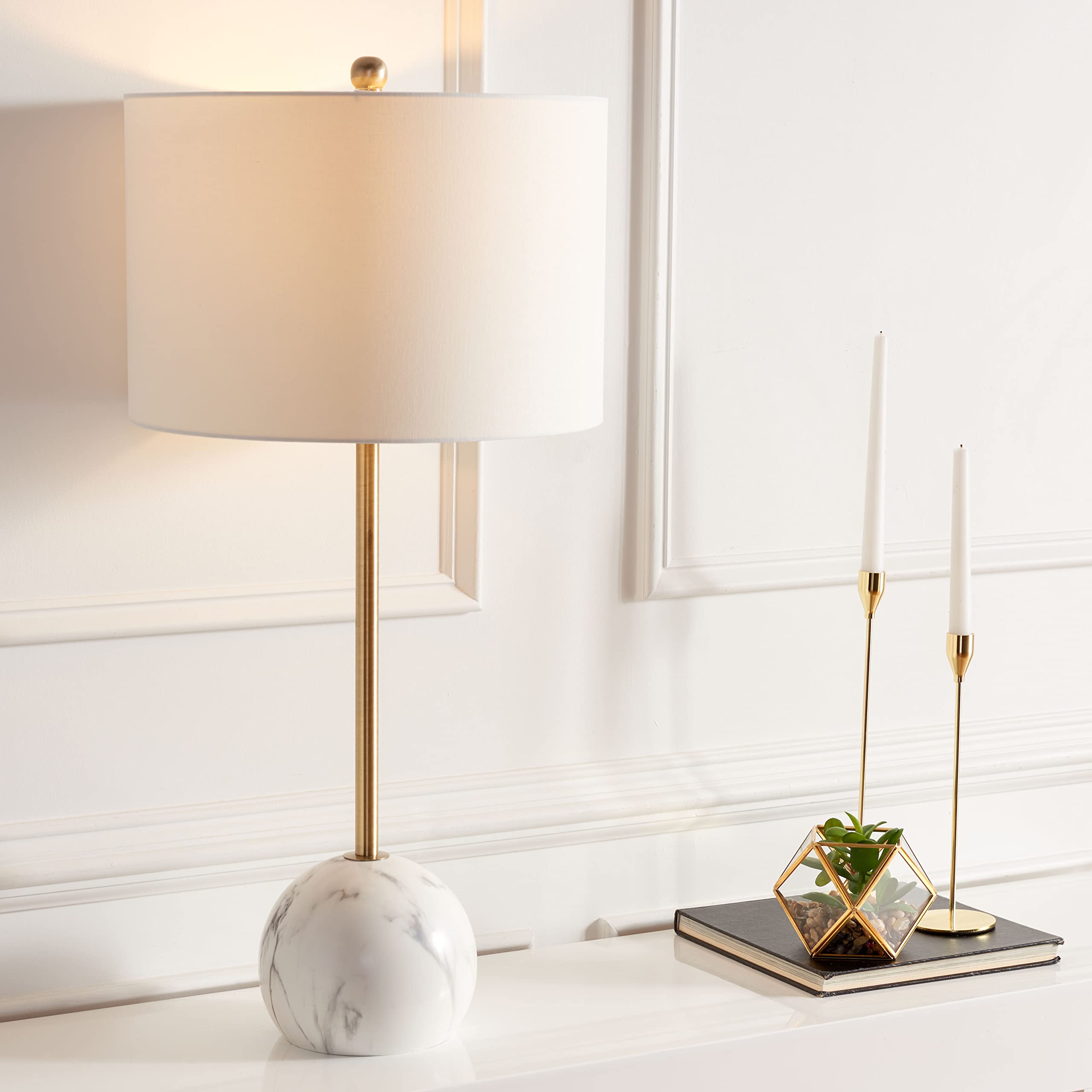 SAFAVIEH Lighting Collection Kyrene Contemporary Gold/White Marble