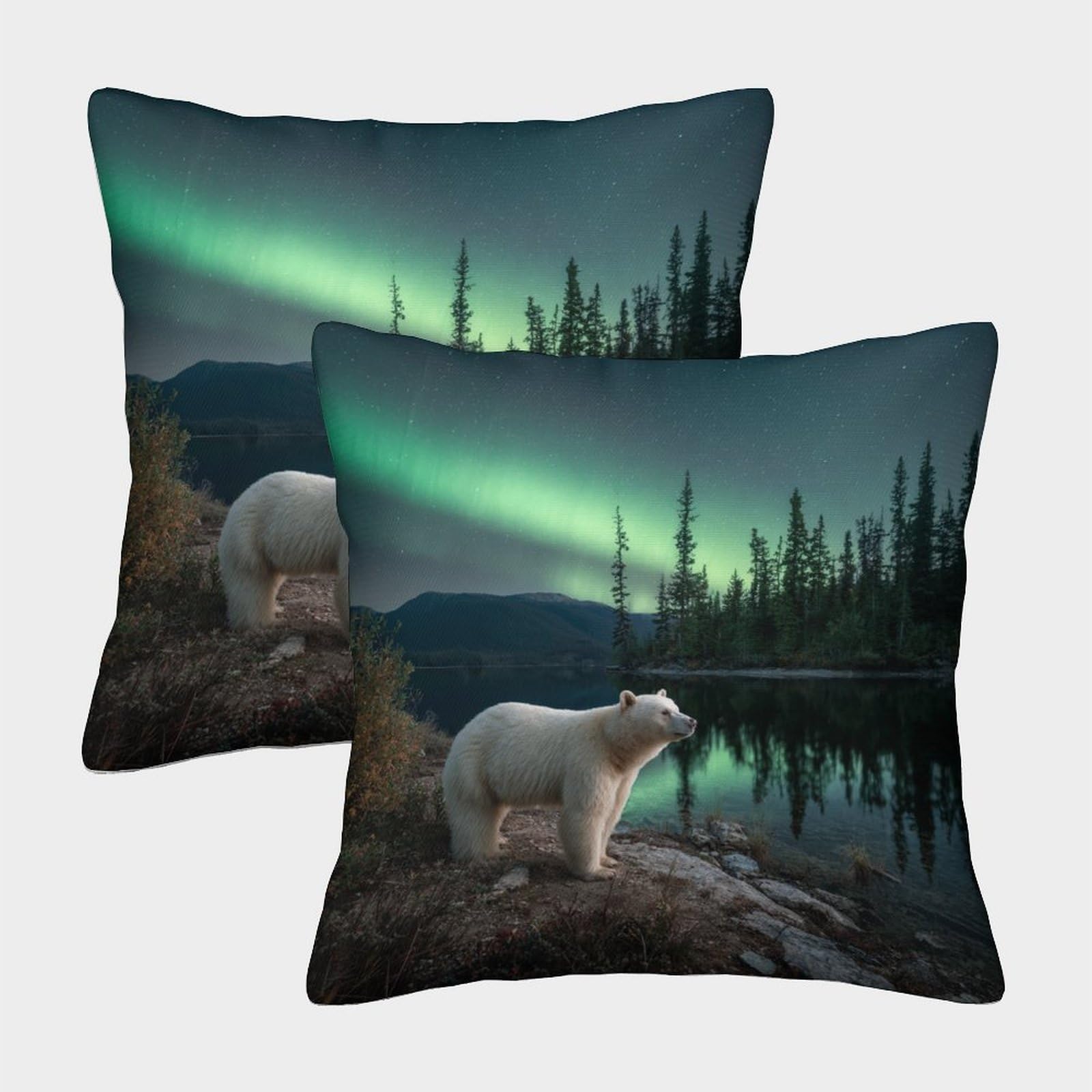 kaiyun 2 Pack White Spirit Bear, Beautiful Night Sky 3D Image Printed Single-sided Cushion Cover 50x50cm