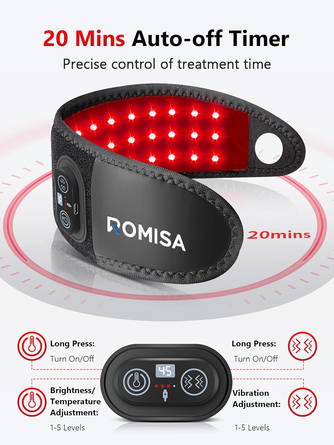 Red Light Therapy for Hand Wrist, 3000mAh Wireless Controller, Near Infrared Light Therapy Wrist Brace & Red Light Therapy Wrist Wrap Pad Wrist with Heat & Massage - Image 5