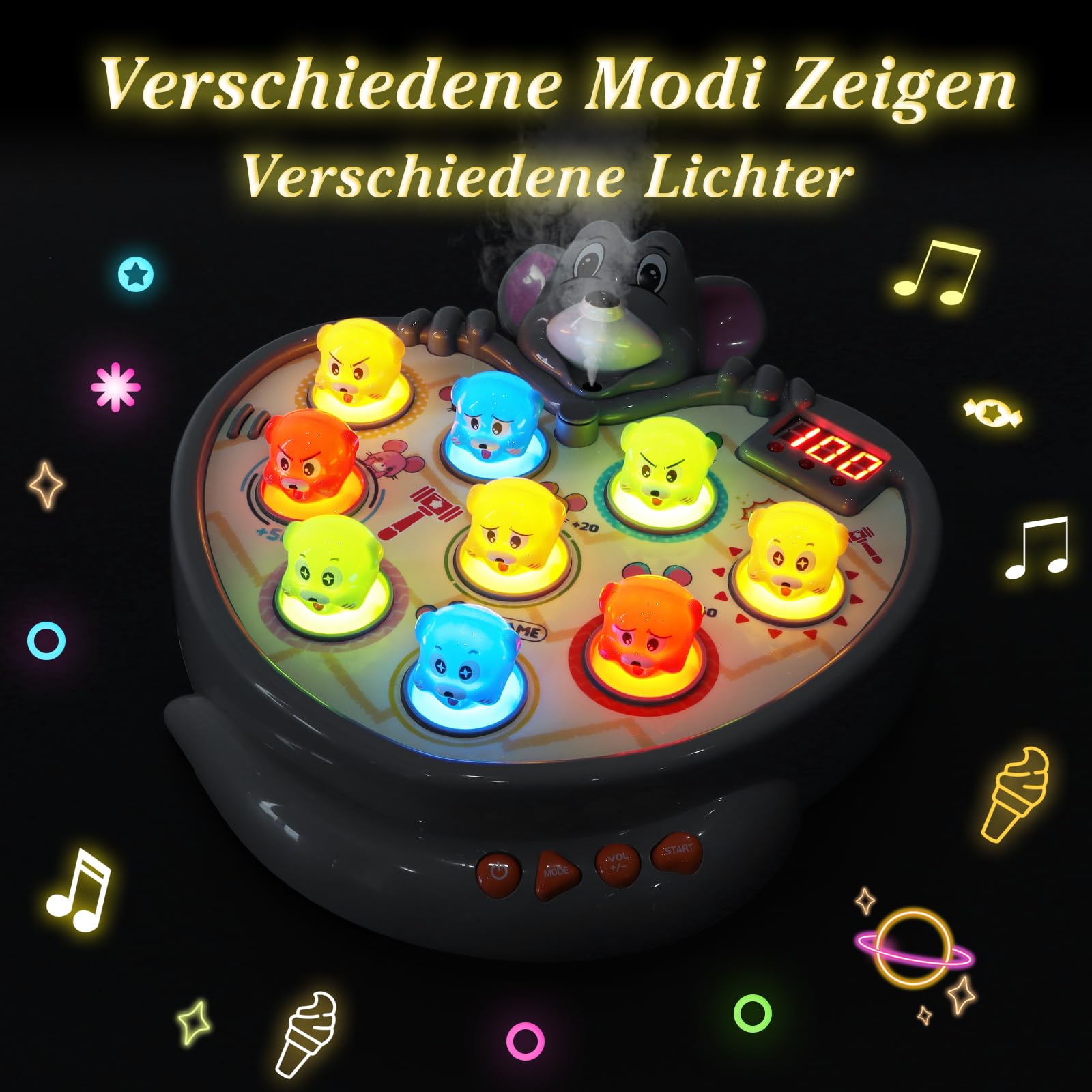 YOOHBERRYS Whack Spiel, Schlag den Maulwurf, Hammer Spiel mit 5 Spielmodi, 9 Musik, 2 Hämmern, Montessori Lernspielzeug Spielzeug für Kleinkinder und Kinder ab 3 4 5 6 Jahren