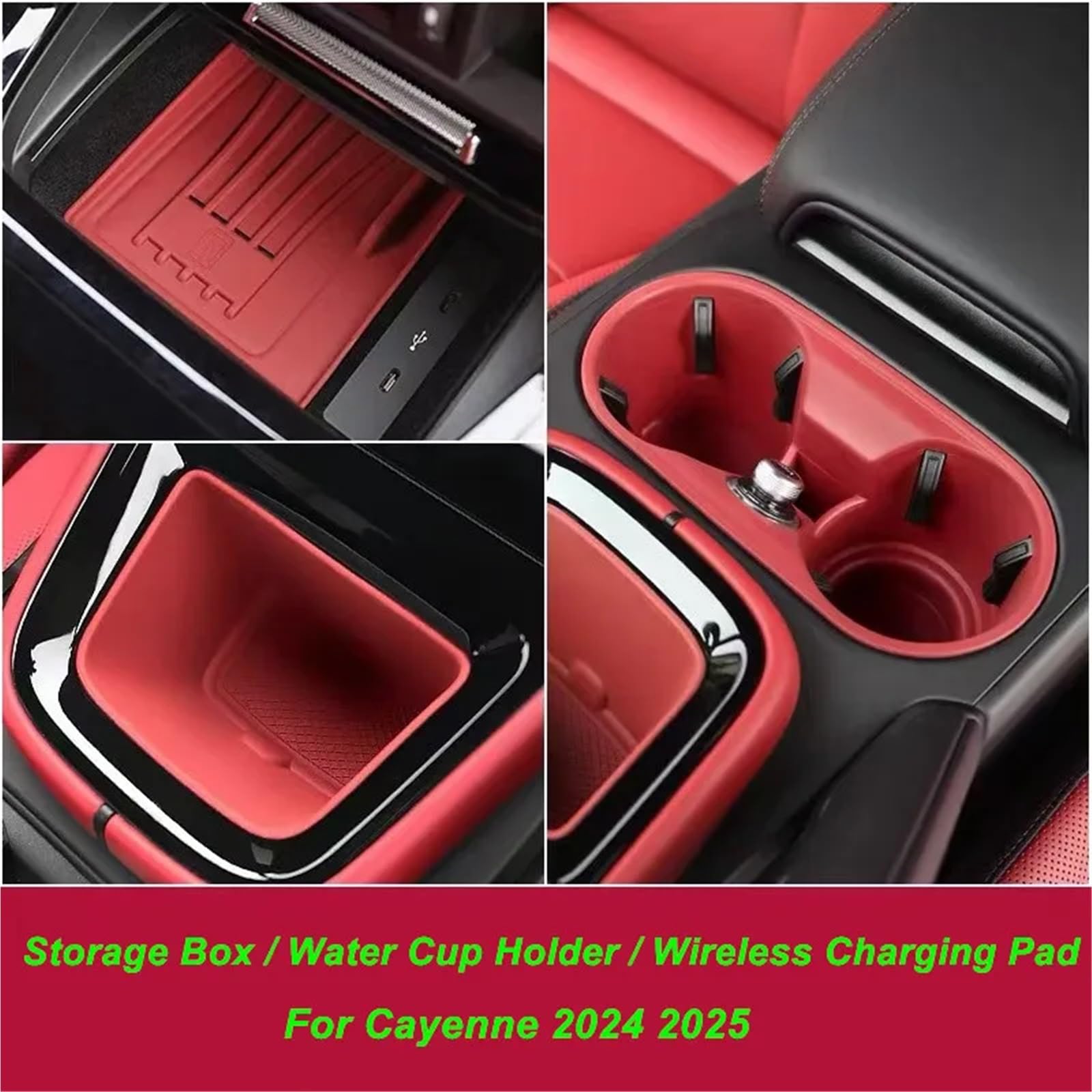 Ochrona Podłokietnika Pokrowiec Osłona ochronna na kubek z silikonową osłoną na konsolę środkową samochodu, pasująca do Porsche, Cayenne 2024 i 2025(Black Charging Pad)