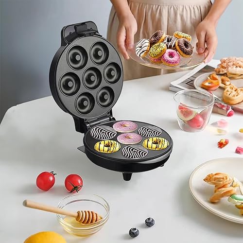 Miniatura 2 de Mini Donut Maker Machine 7 Holes, Small Doughnut Maker, With Temperature Control Double-Sided Heating Non-stick, Suitable for Children's Breakfast