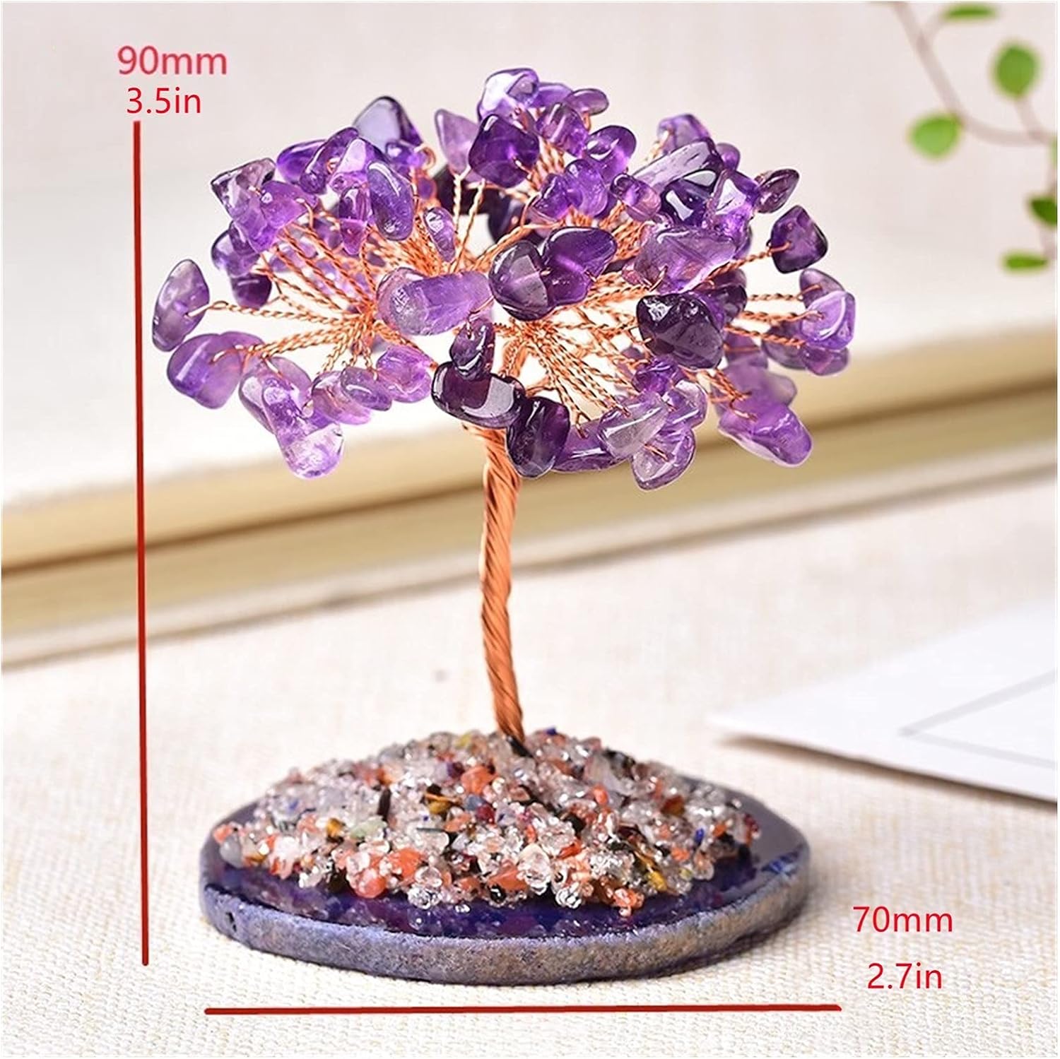 Luck and Wealth Crystal Tree Natural Crystal Tree Amethyst Colour Crystal Lucky Tree Decoration Agate Slices Stone Mineral Ornaments Handmade Chakra Money Tree (Color : 1)