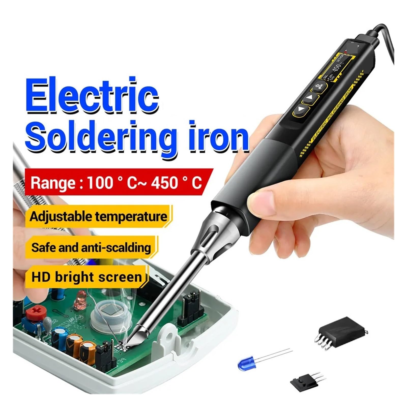 Saldatori Elettrici PD/QC 96W Temperatura Regolabile Carica Riscaldamento Rapido Strumenti For Elettricisti Saldatura Intelligente Portatile Facile Saldatura Fluida(Black,02)