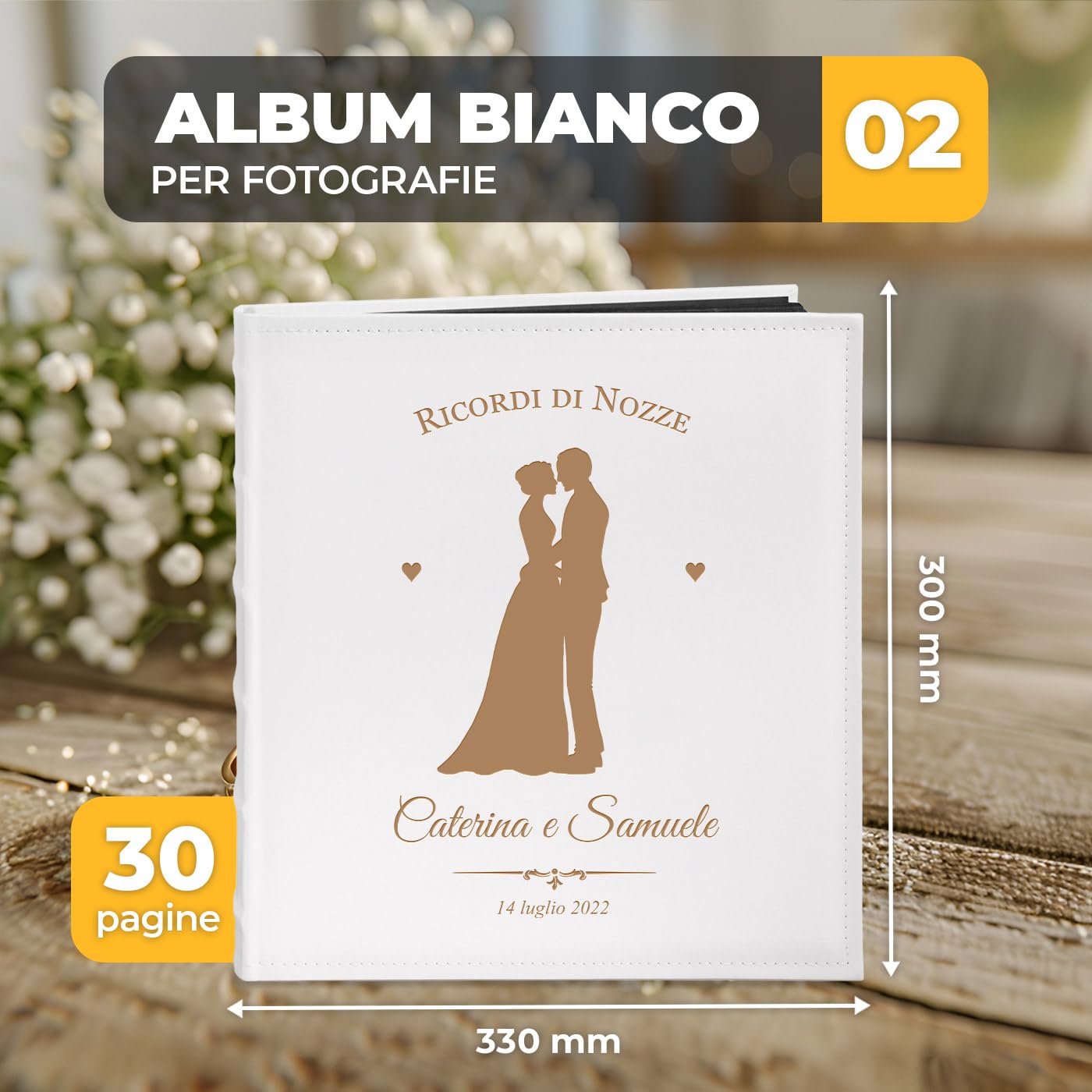 Maverton Album Fotografico, Copertina in Pelle Sintetica Bianca | Personalizzata con Stampa, 60 pagine nere, 240 foto 10x15 cm, regalo per gli sposi, Ballo