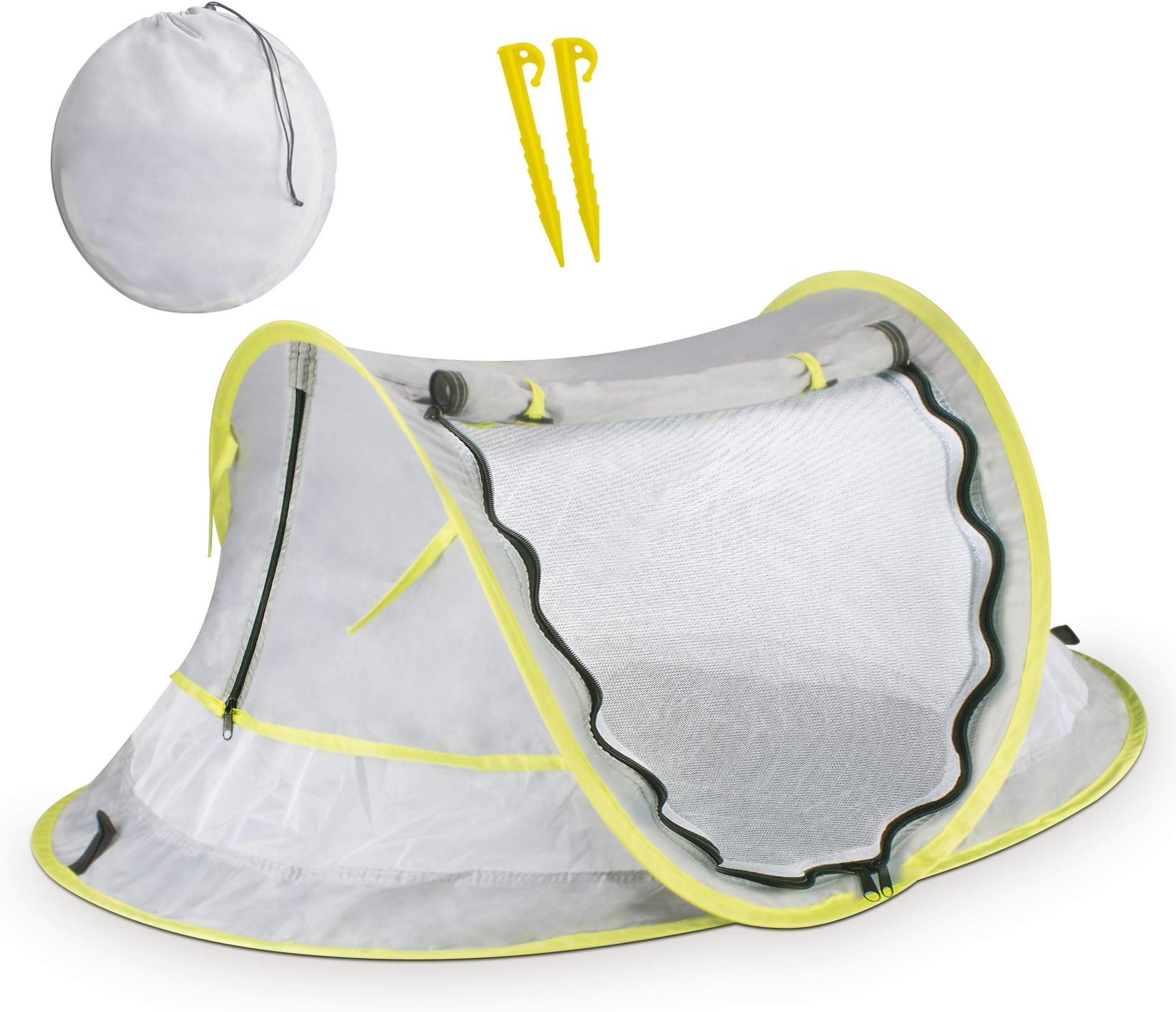 Baby Beach Tent, Portable Infant Pop Up UV Sun Protection Tent with Storage Bag, Breathable Travel Mosquito Net Bed with Mesh Windows and 2 Pegs (Grey)