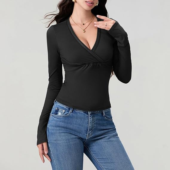 Women's Vintage Longsleeve T-Shirt Y2k Grunge Lace Front Fall Tops Blouse Lightweight Aesthetic Clothes