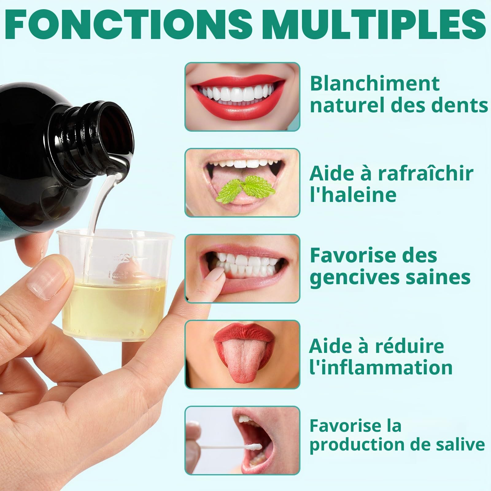 Huile de noix de coco (8 Fl.Oz), rince-bouche à l'huile de menthe avec grattoir à langue - naturelle et sans alcool pour les dents pour aider à une haleine fraîche, au blanchiment des dents