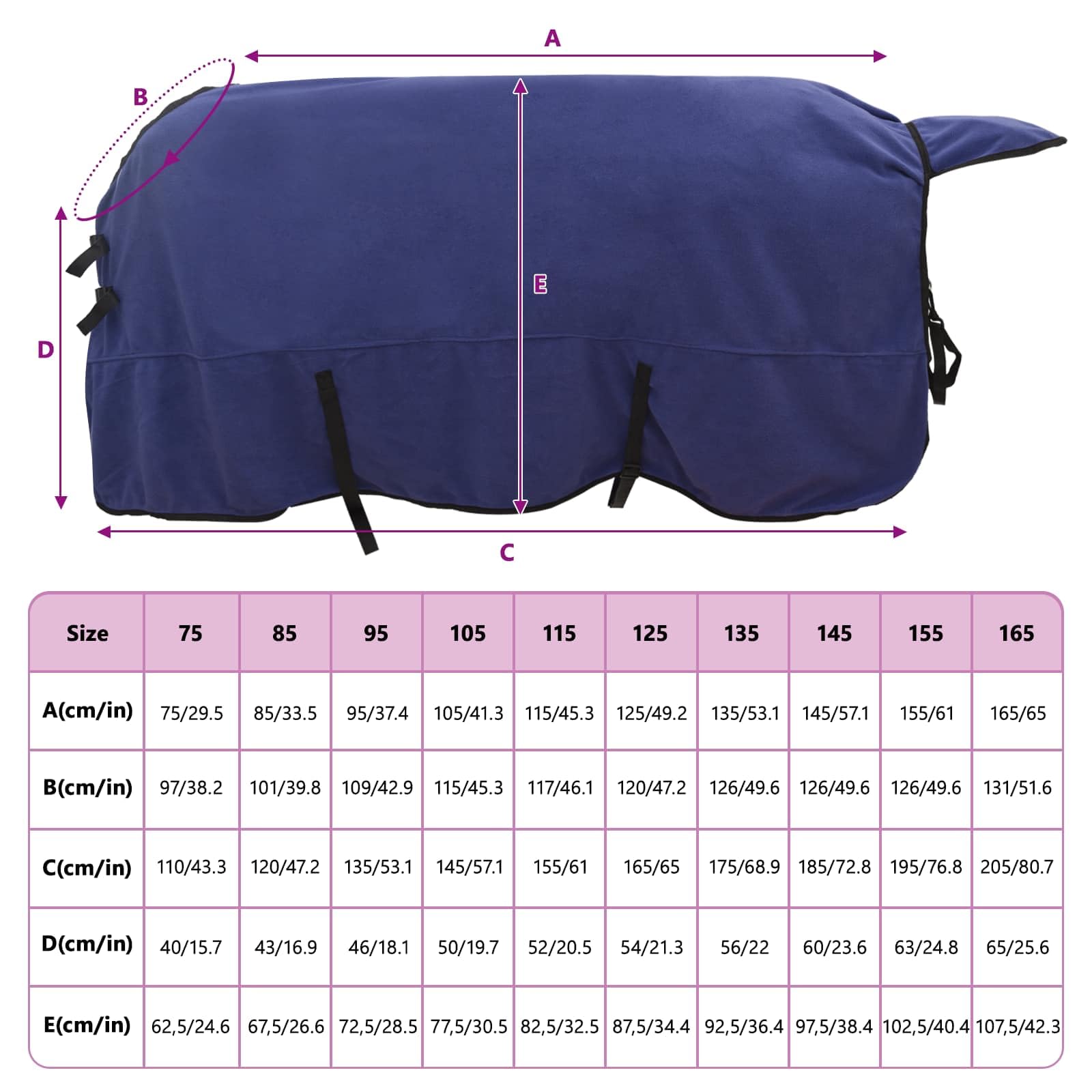 vidaXL Manta de caballo de poliéster azul marino, moderna, ecuestre, funda extraíble para caballo, capa cálida, funcional, elegante accesorio para exteriores
